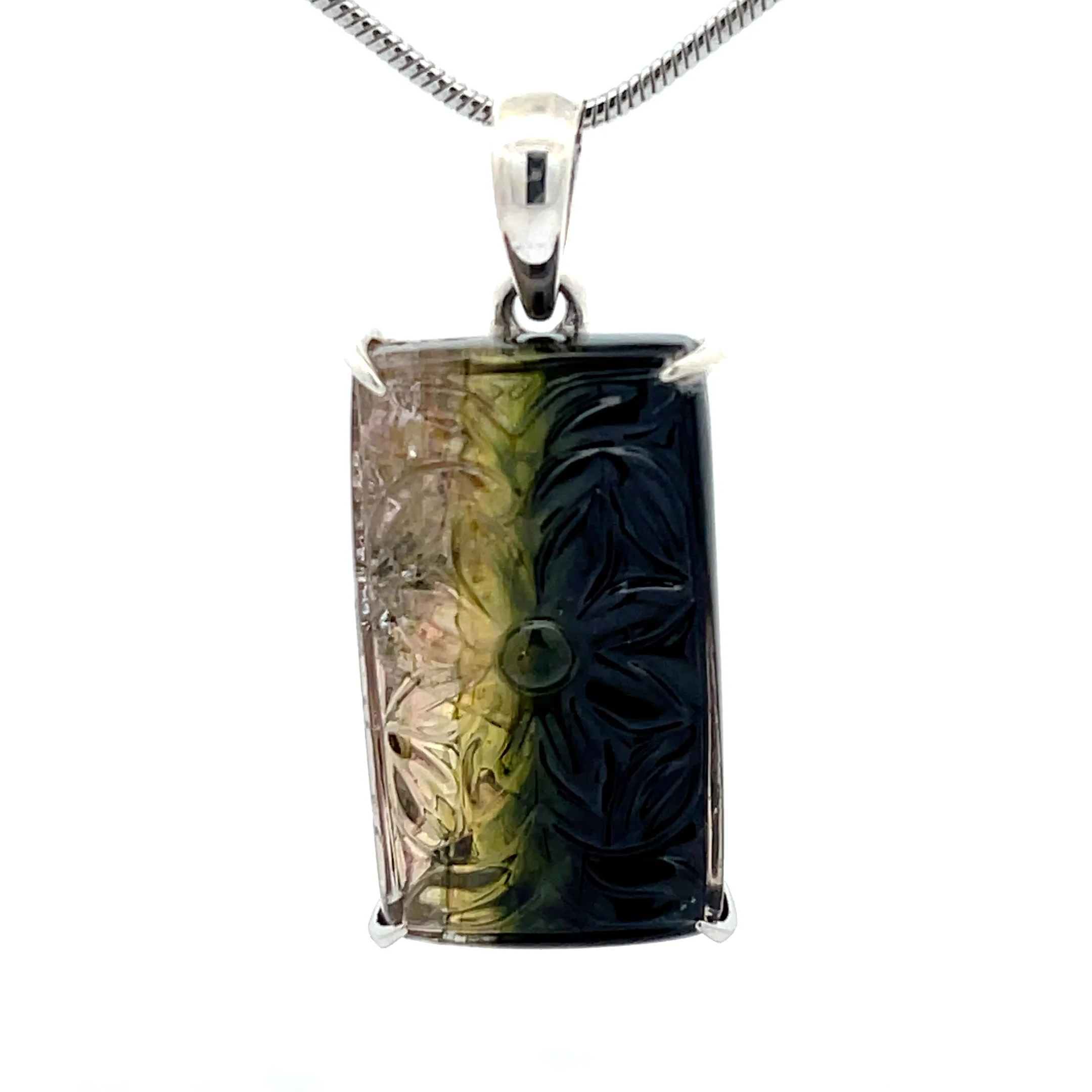 Sterling Silver Carved Watermelon Tourmaline Pendant - Image 4