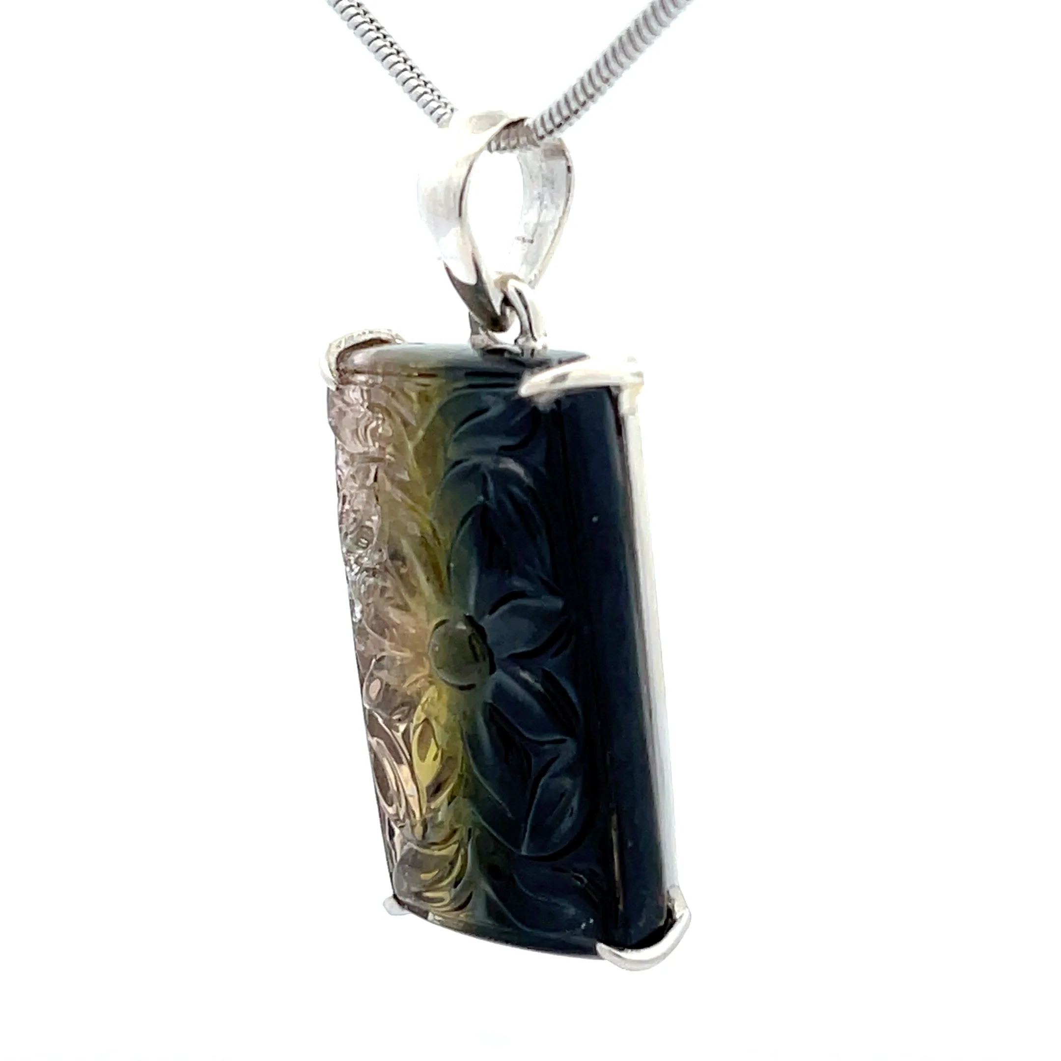 Sterling Silver Carved Watermelon Tourmaline Pendant - Image 6