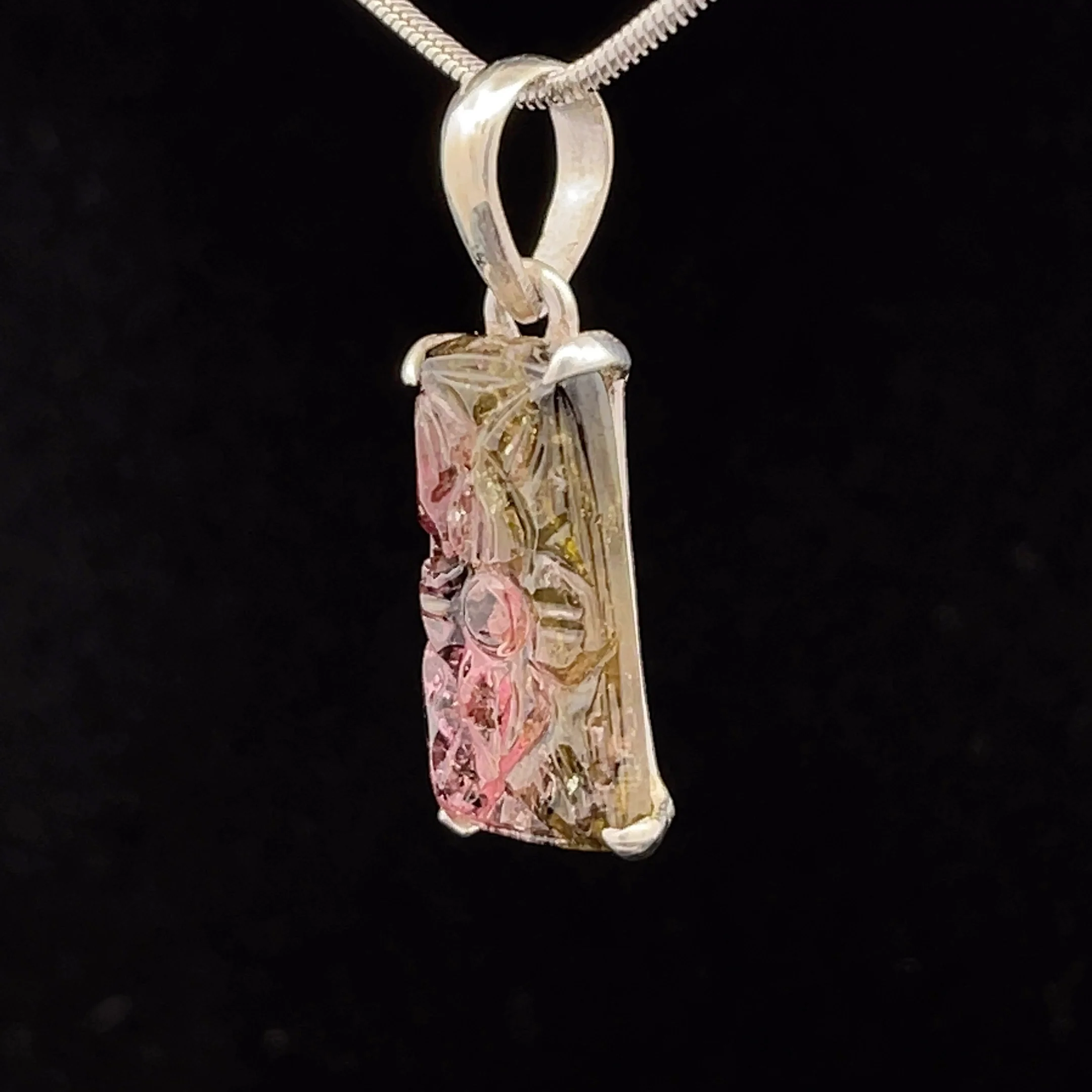 Sterling Silver Carved Watermelon Tourmaline Pendant - Image 3