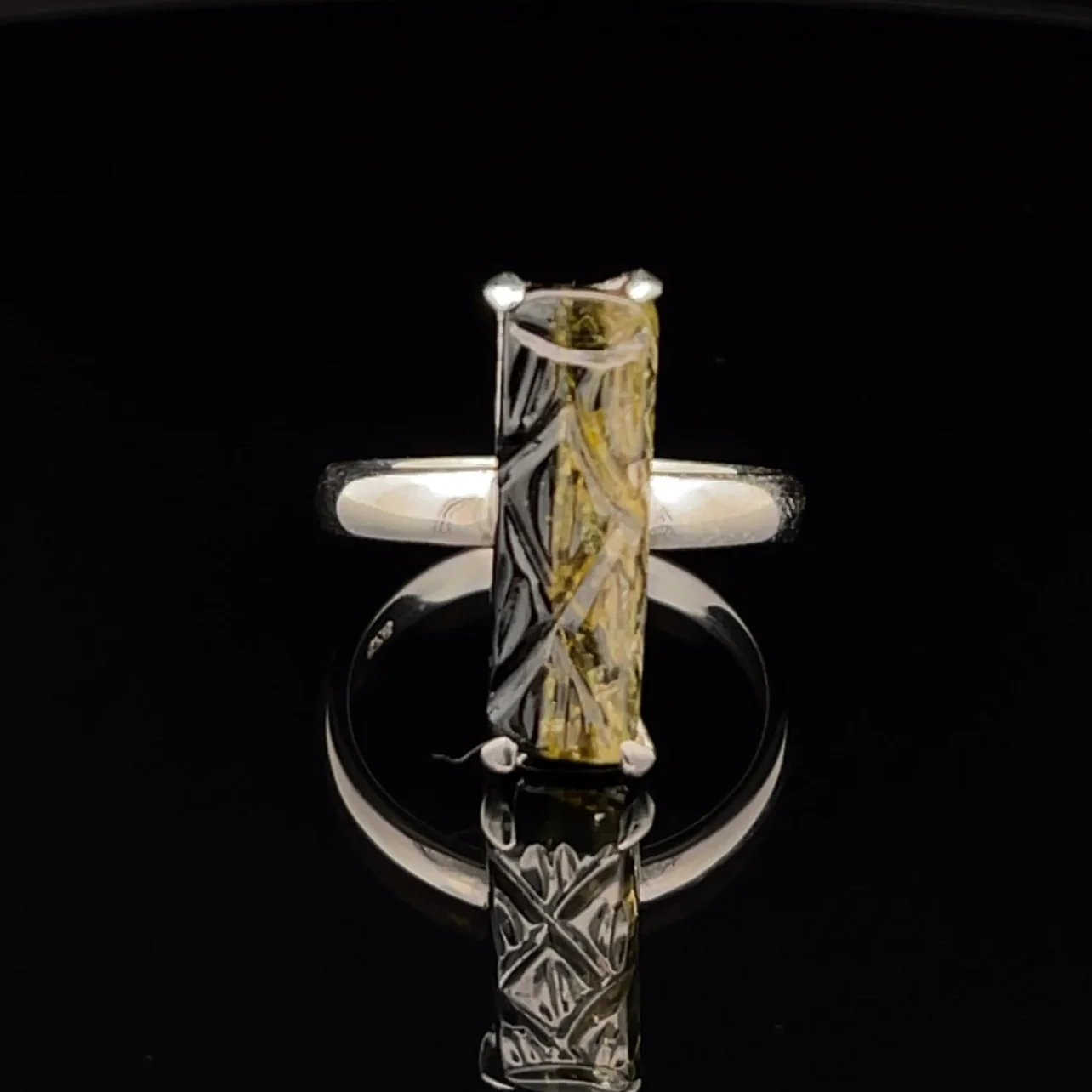 Sterling Silver Carved Watermelon Tourmaline Ring Size 7