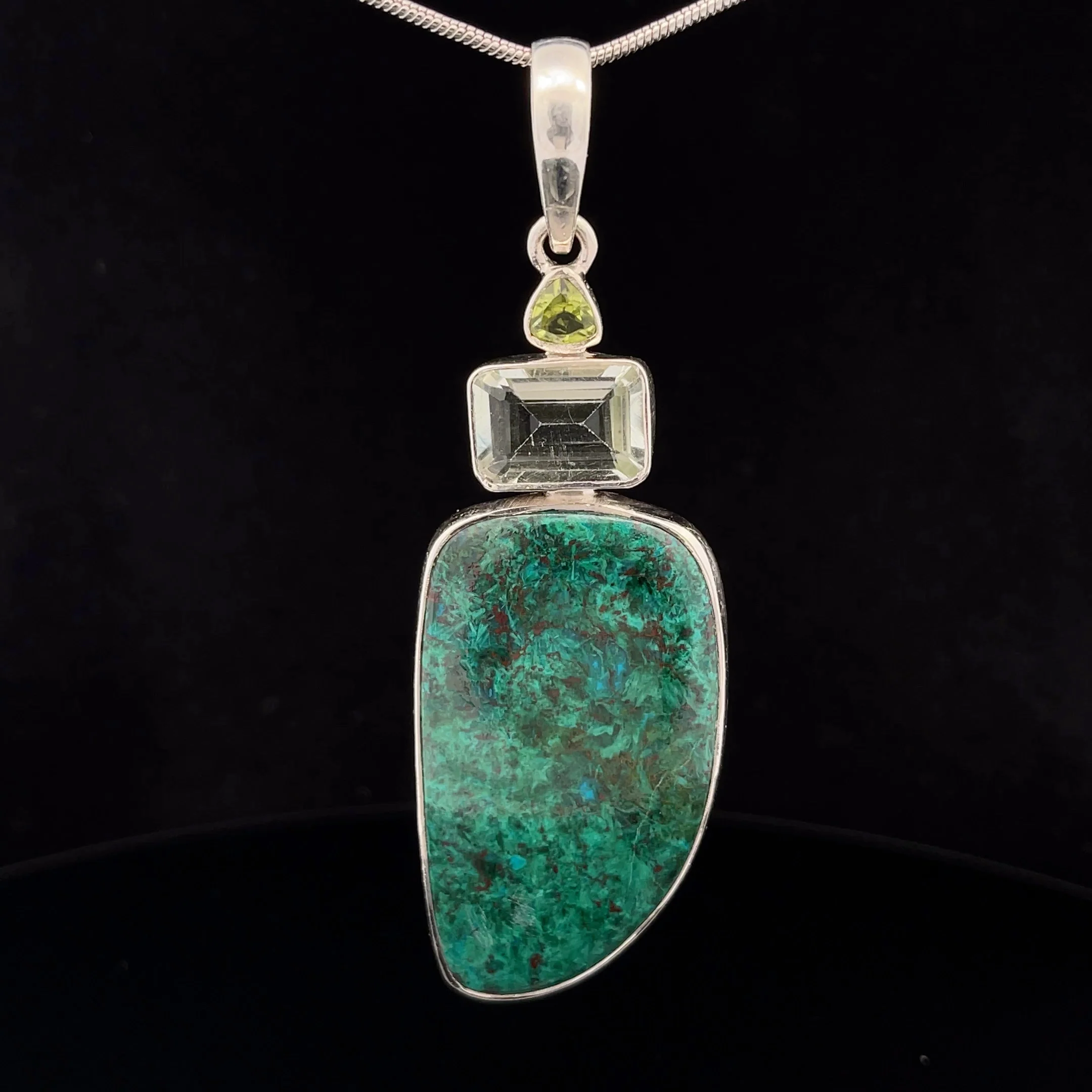 Sterling Silver Chrysocolla, Green Amethyst and Peridot Pendant