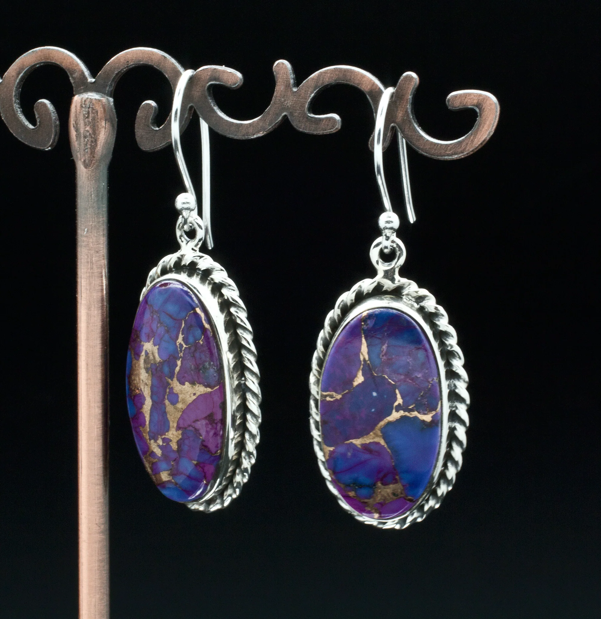 Sterling Silver Copper Purple Turquoise Earrings - Image 2