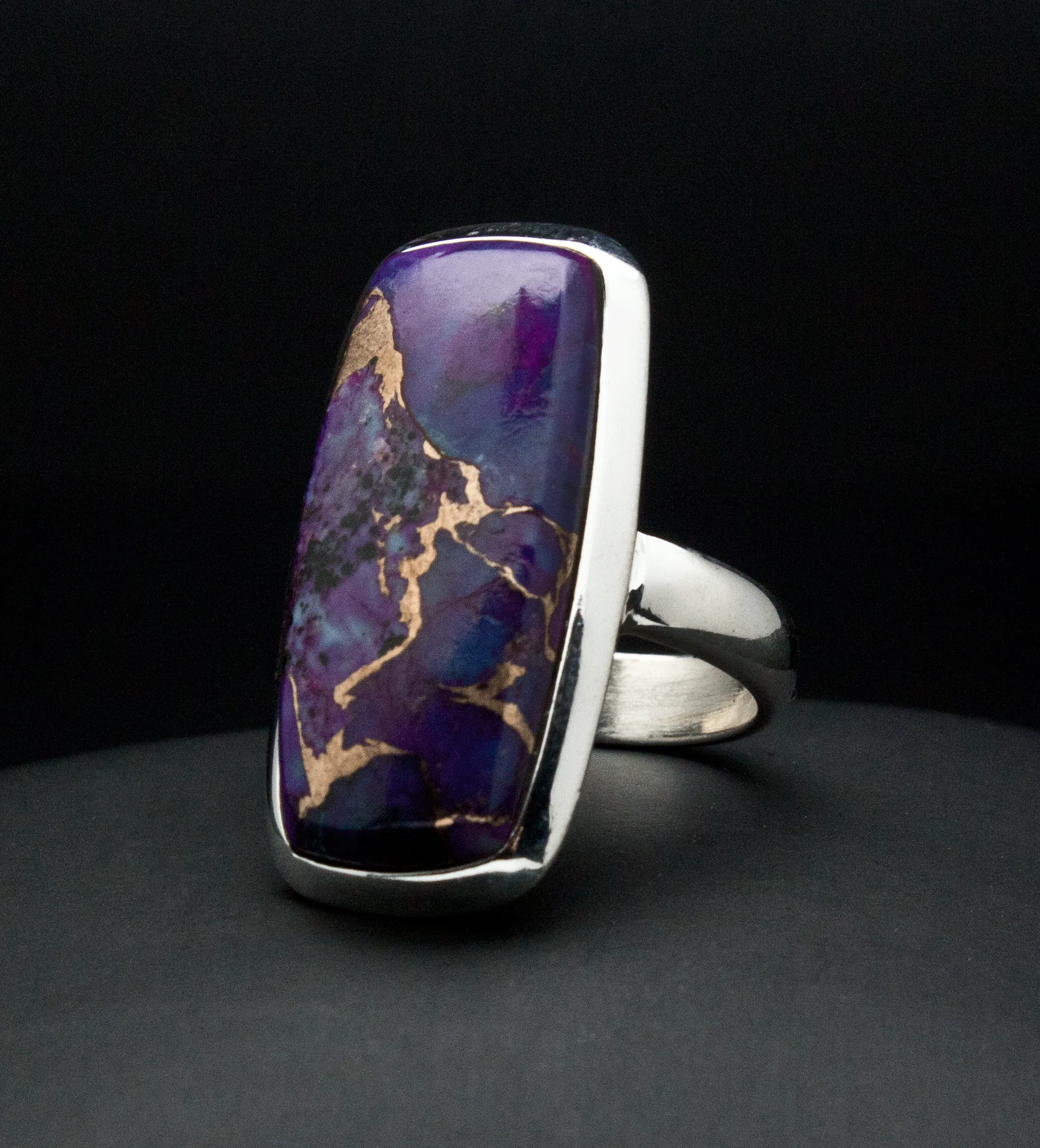Sterling Silver Copper Purple Turquoise Ring Size 5 - Image 2
