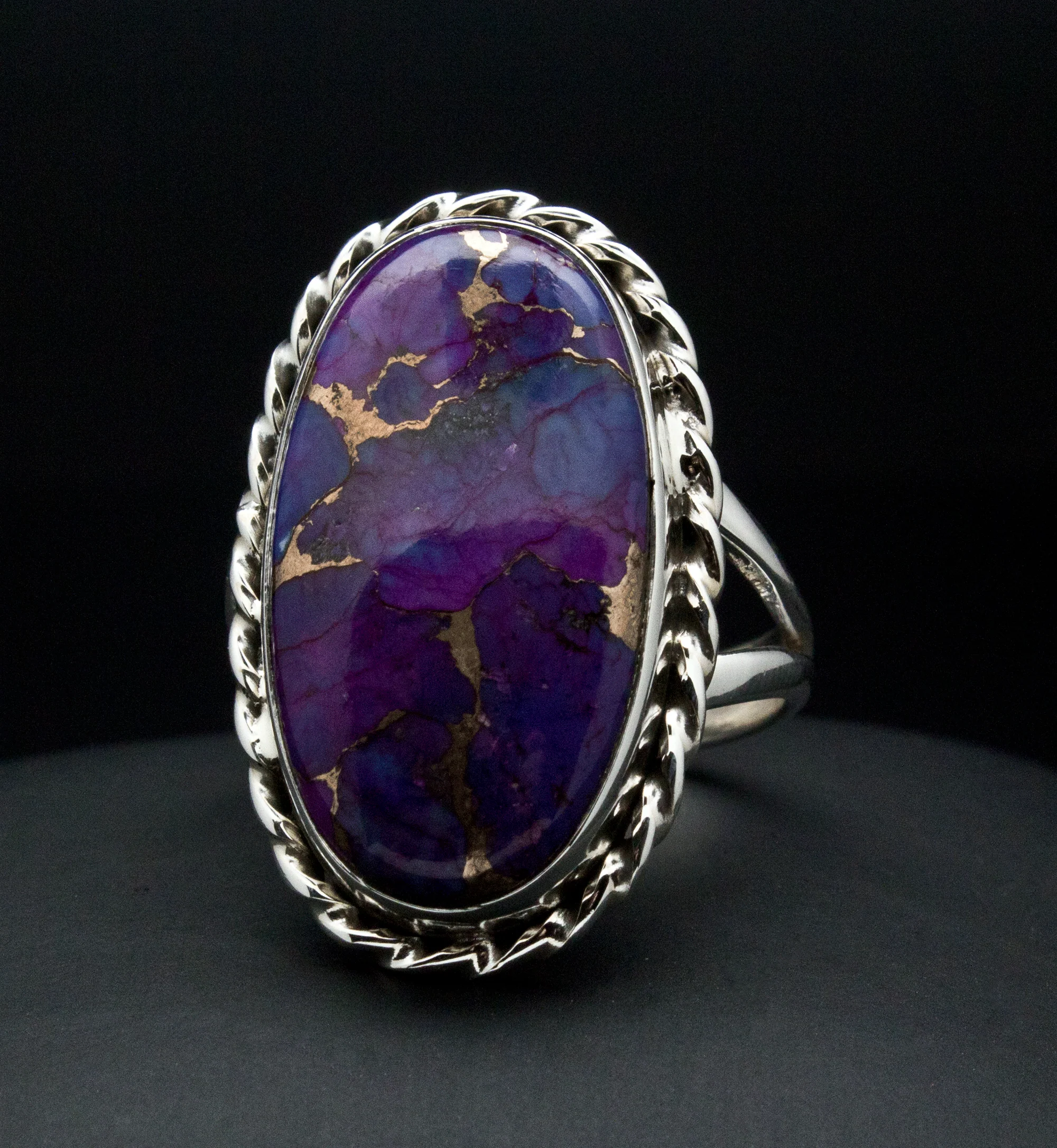 Sterling Silver Copper Purple Turquoise Ring Size 10 - Image 2
