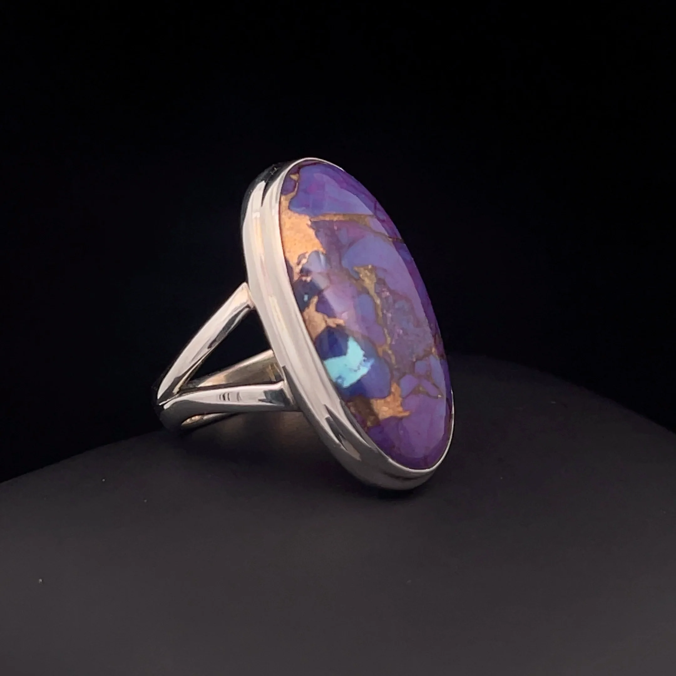 Sterling Silver Copper Purple Turquoise Ring Size 7 - Image 2