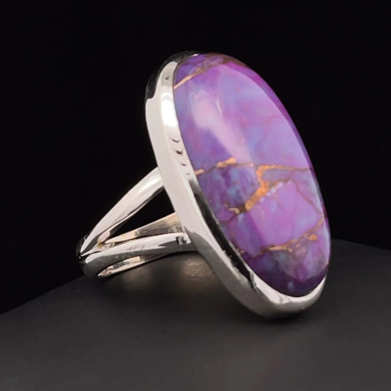 Sterling Silver Copper Purple Turquoise Ring Size 7 - Image 2