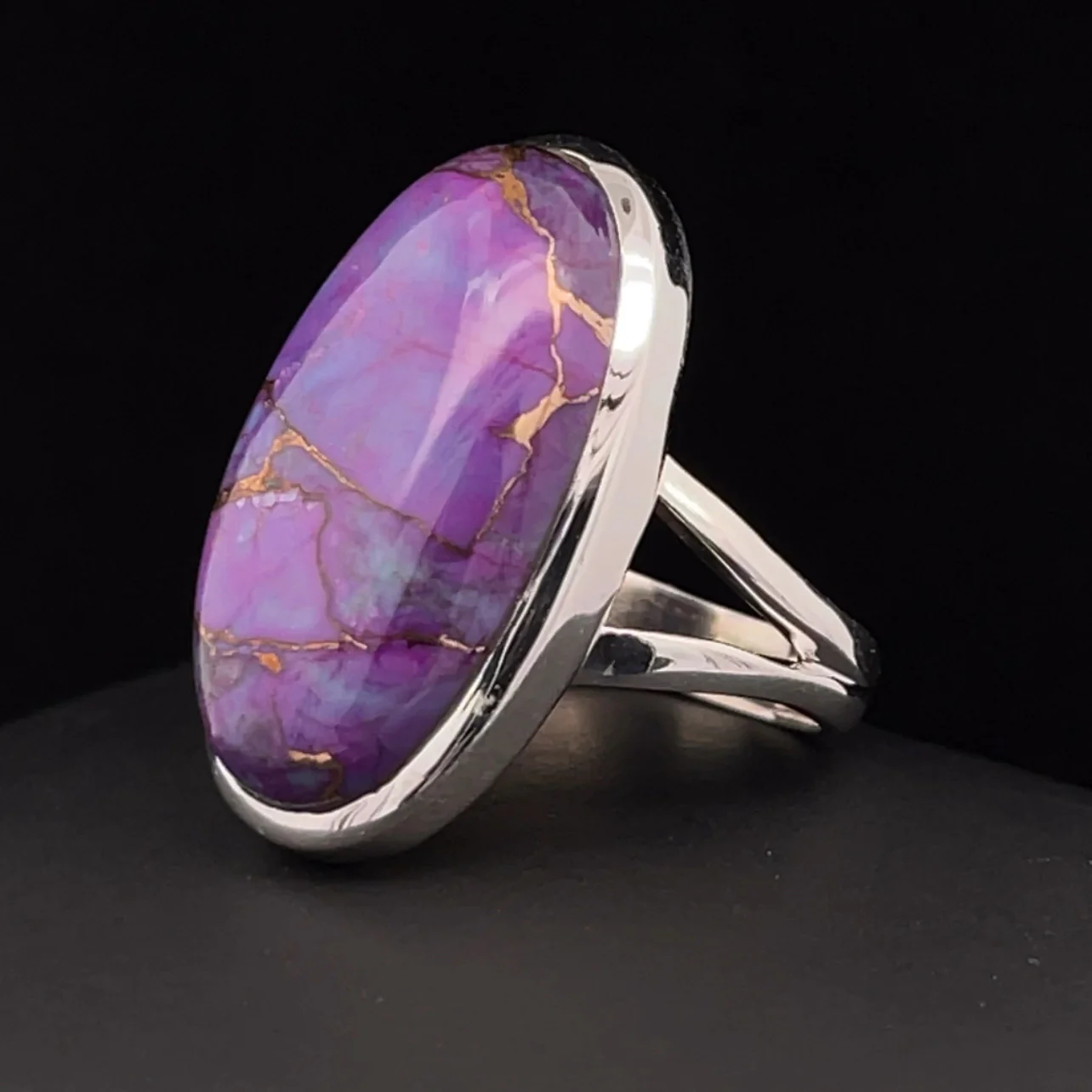 Sterling Silver Copper Purple Turquoise Ring Size 7 - Image 3