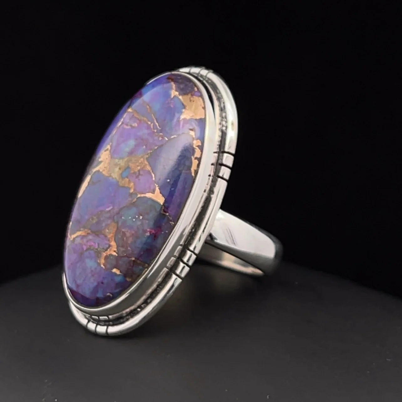 Sterling Silver Copper Purple Turquoise Ring Size 7 - Image 3