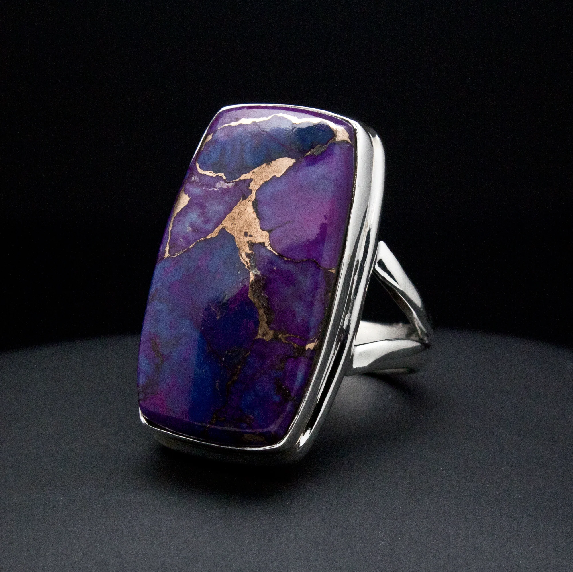 Sterling Silver Copper Purple Turquoise Ring Size 5 - Image 2