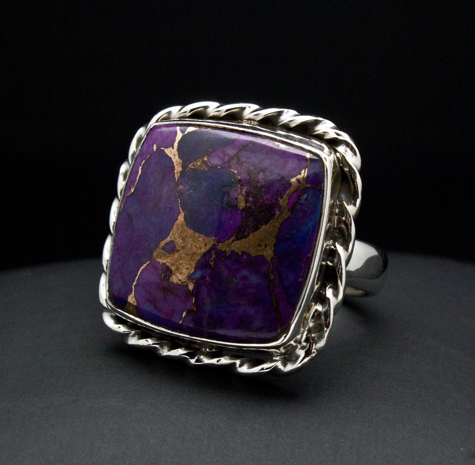 Sterling Silver Copper Purple Turquoise Ring Size 5 - Image 2