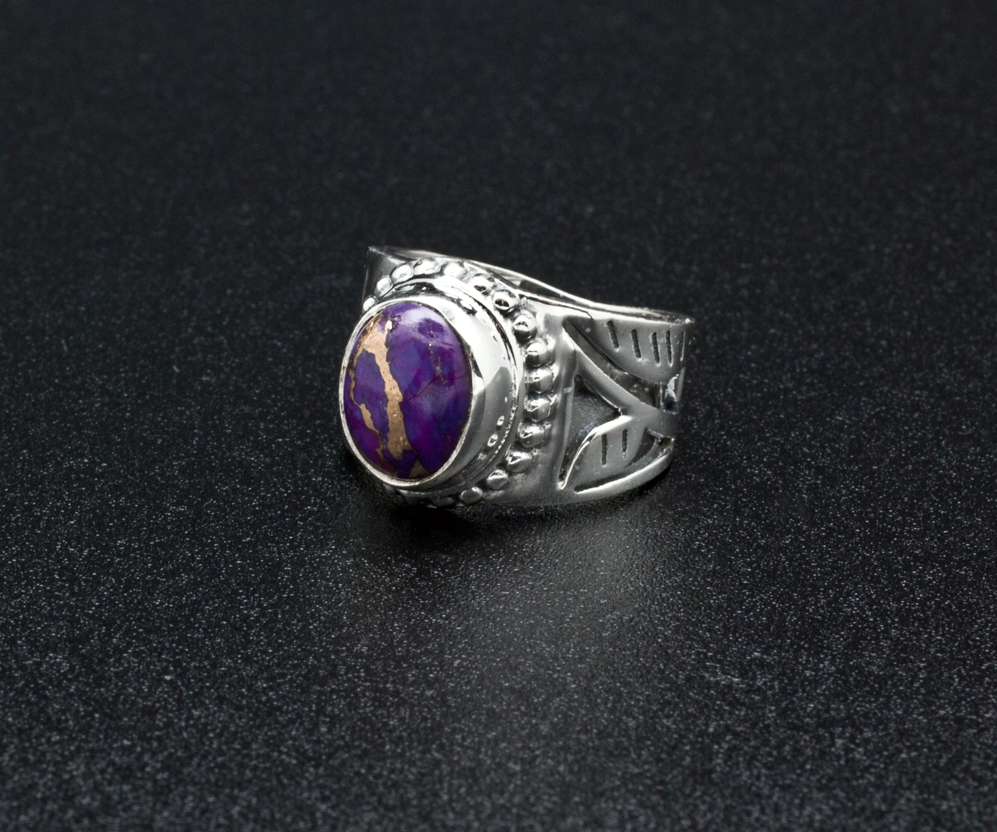 Sterling Silver Copper Purple Turquoise Ring Size 6.5 - Image 2