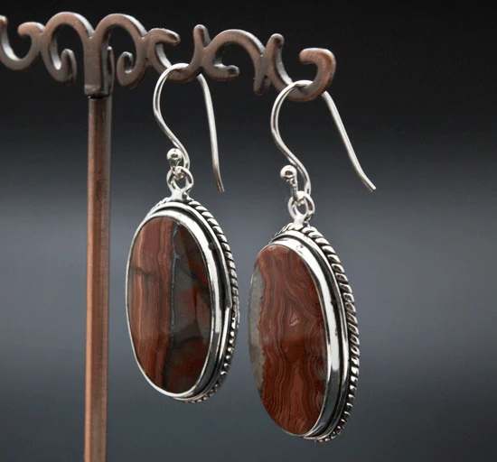 Sterling Silver Crazy Lace Agate Earrings - Image 2