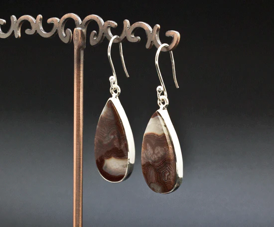Sterling Silver Crazy Lace Agate Earrings - Image 2