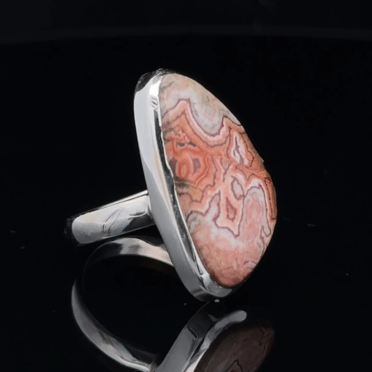Sterling Silver Crazy Lace Agate Ring Size 5 - Image 2