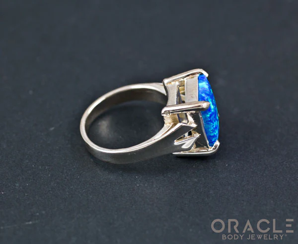 Sterling Silver Synthetic Opal Ring Size 7.5 - Image 3