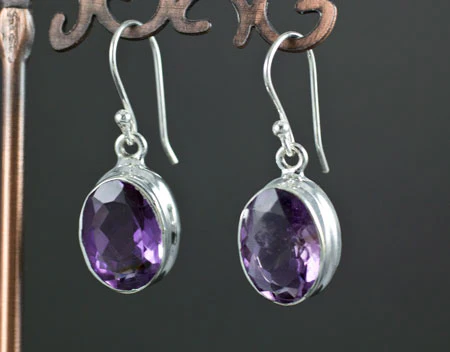 Sterling Silver Faceted Amethyst Earrings - Image 2