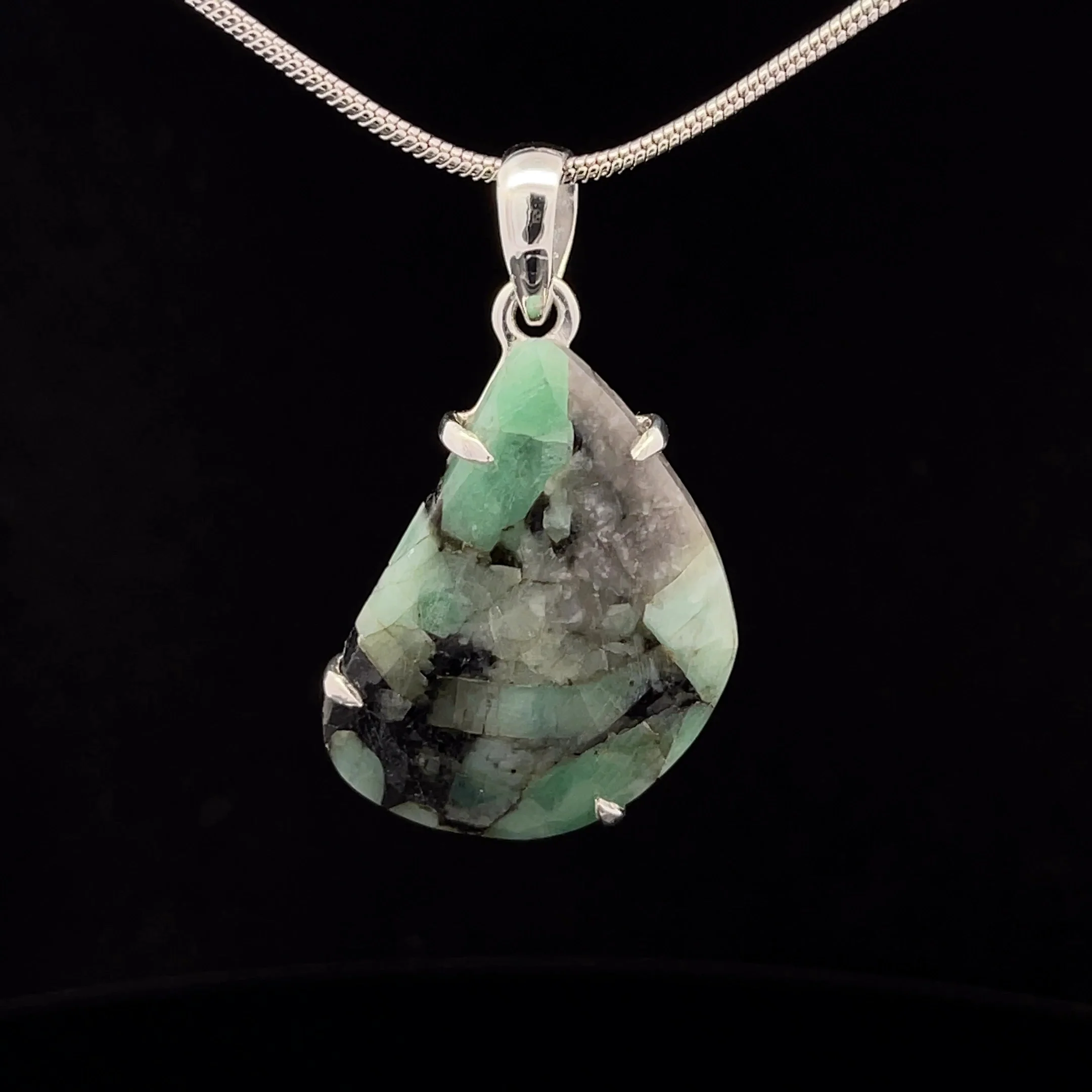 Sterling Silver Faceted Emerald Pendant