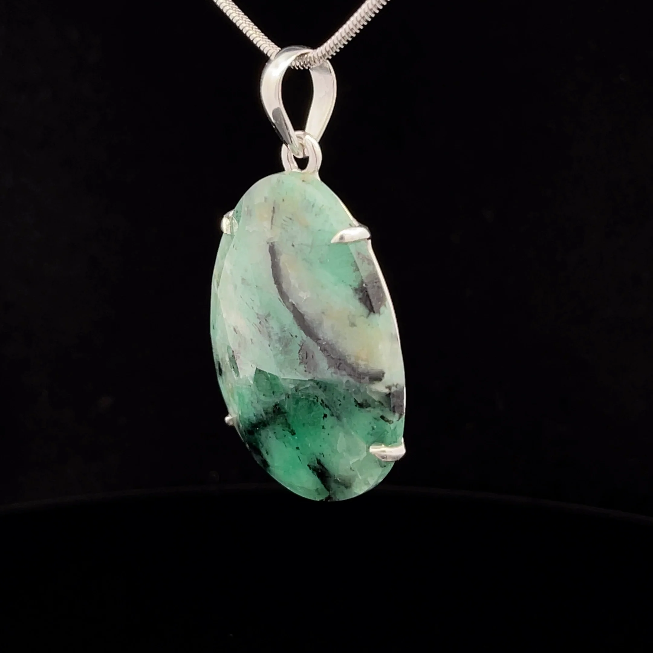 Sterling Silver Faceted Emerald Pendant - Image 3