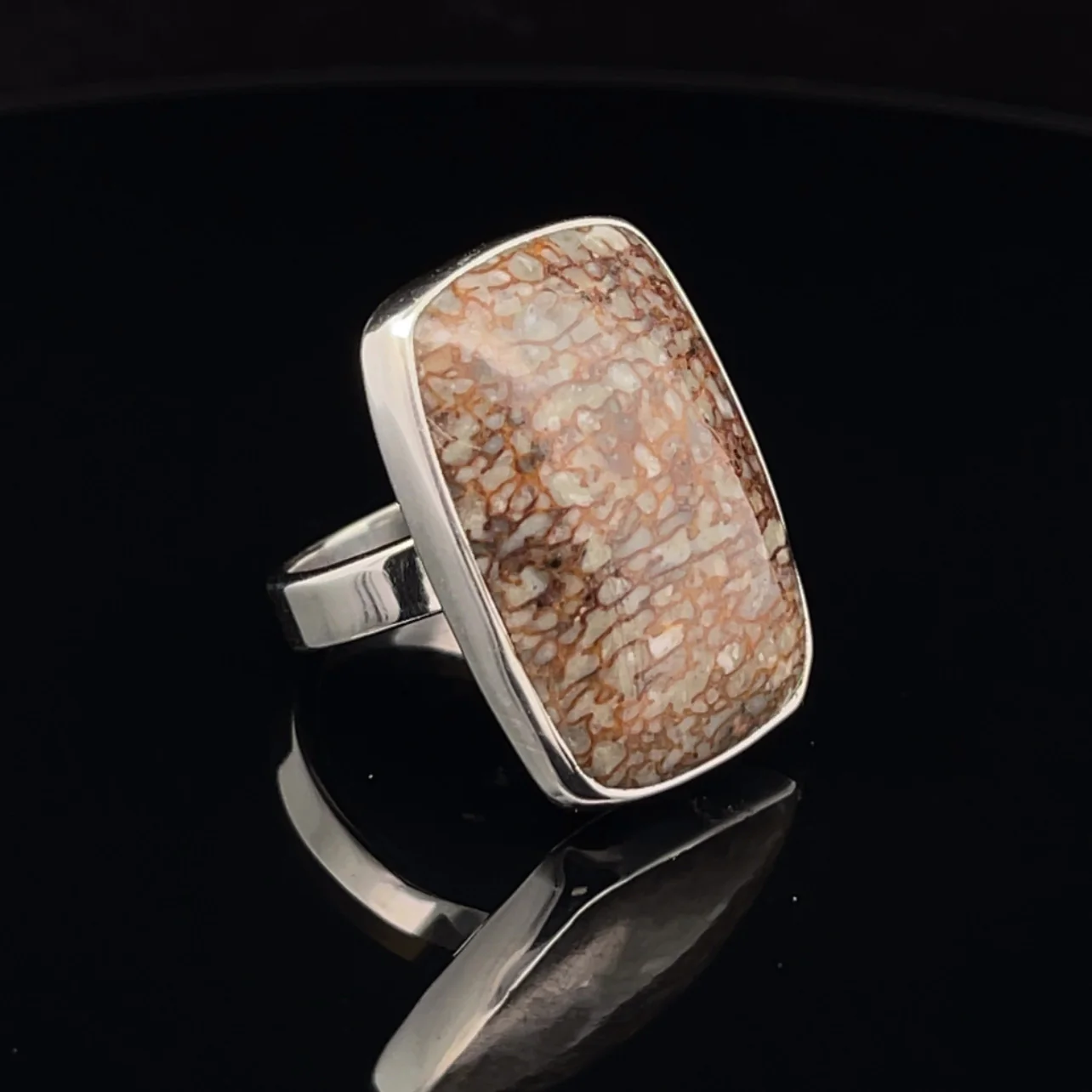 Sterling Silver Fossil Dinosaur Bone Ring Adjustable - Image 2