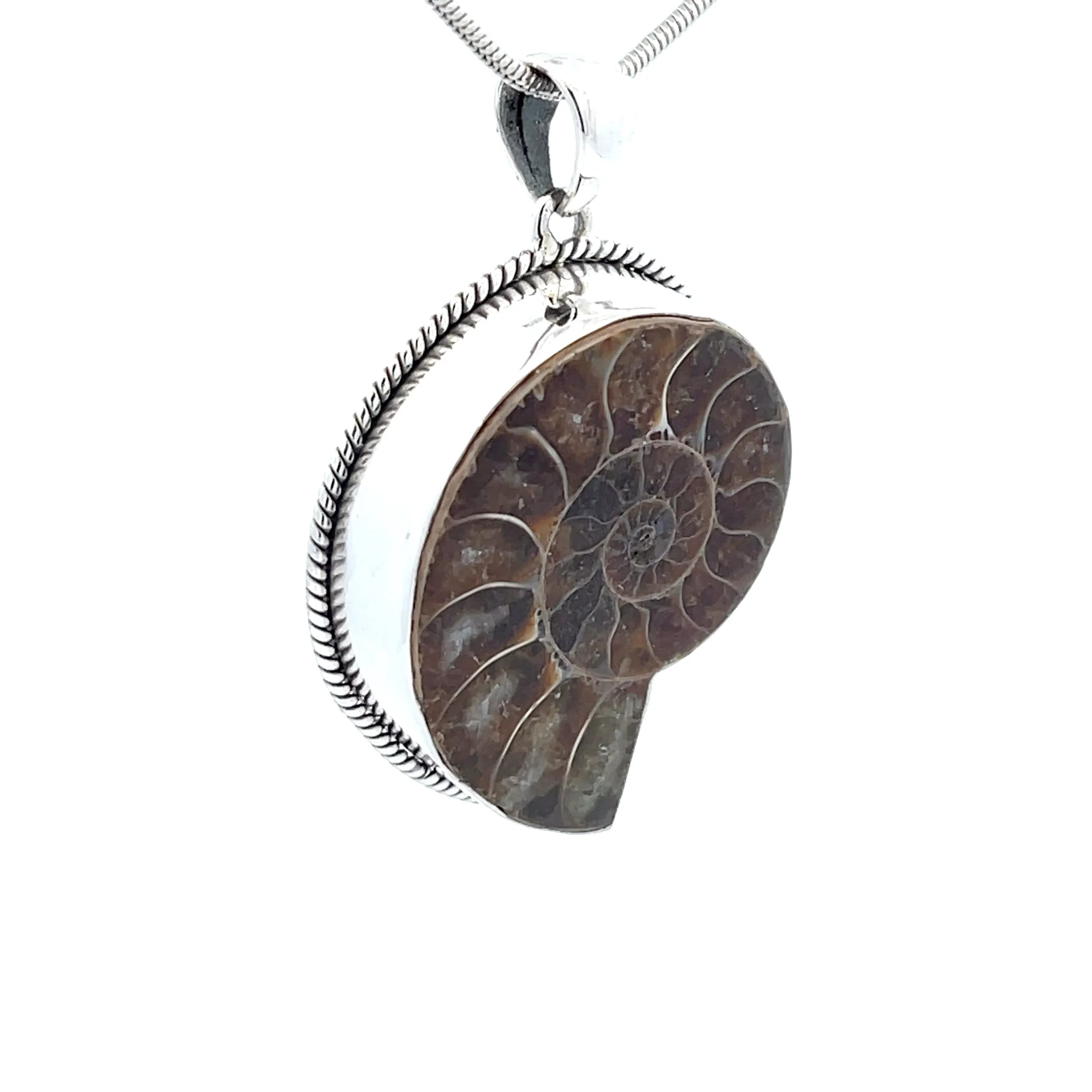 Sterling Silver Fossilized Ammonite Pendant - Image 2