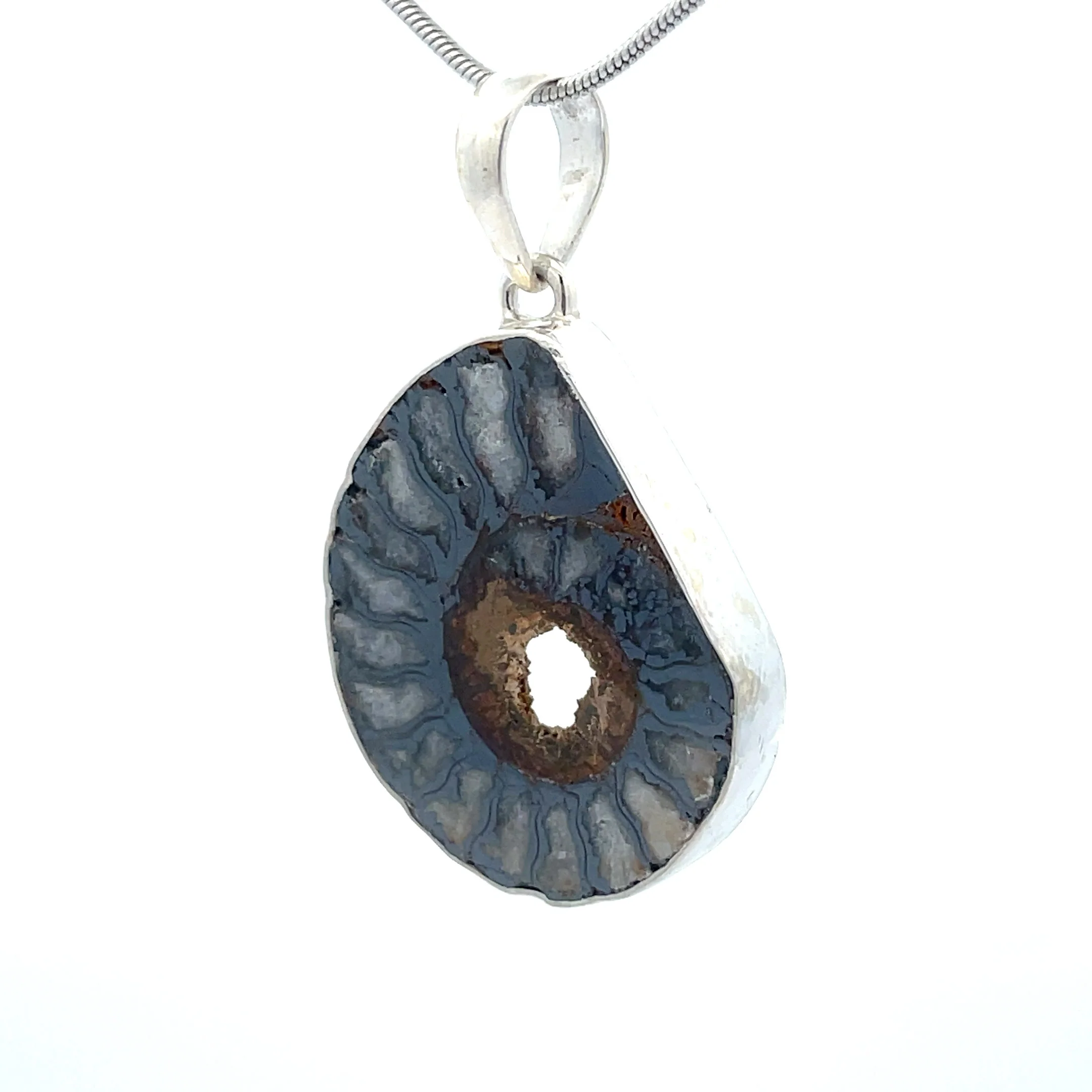Sterling Silver Fossilized Ammonite Pendant - Image 3