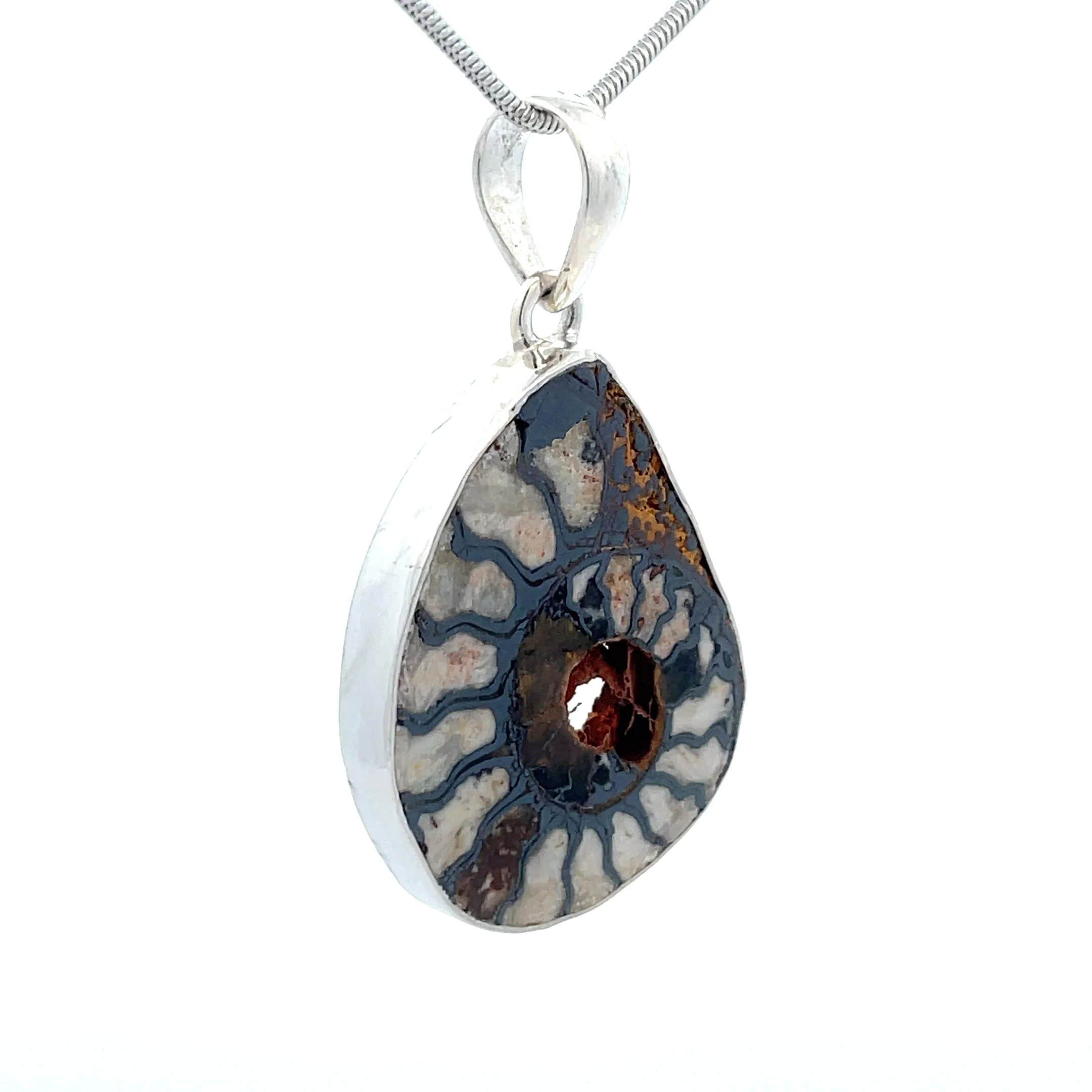Sterling Silver Fossilized Ammonite Pendant - Image 2