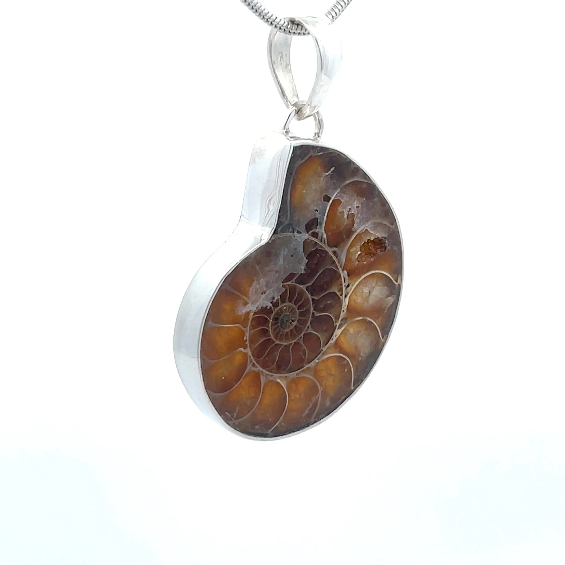 Sterling Silver Fossilized Ammonite Pendant - Image 2