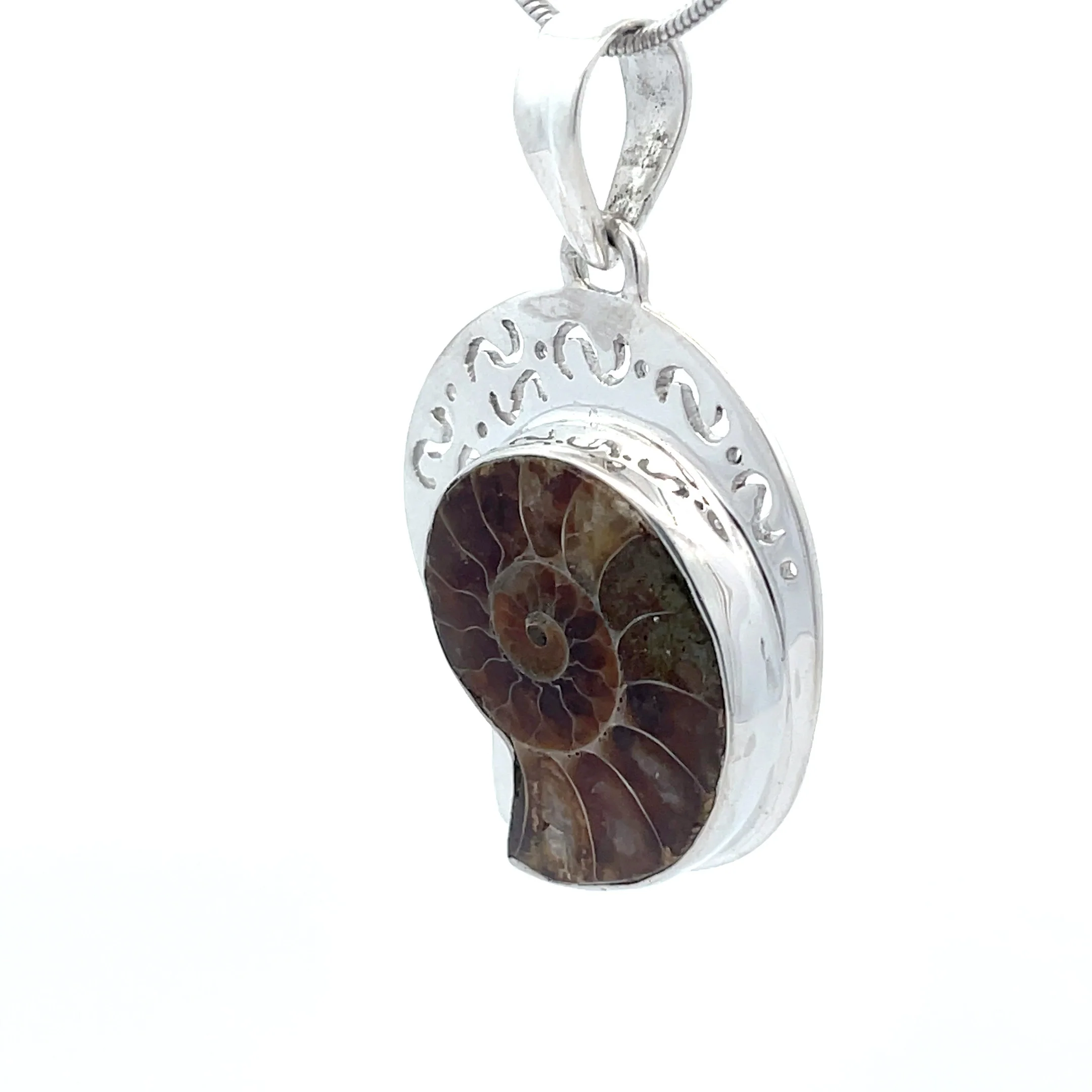 Sterling Silver Fossilized Ammonite Pendant - Image 3
