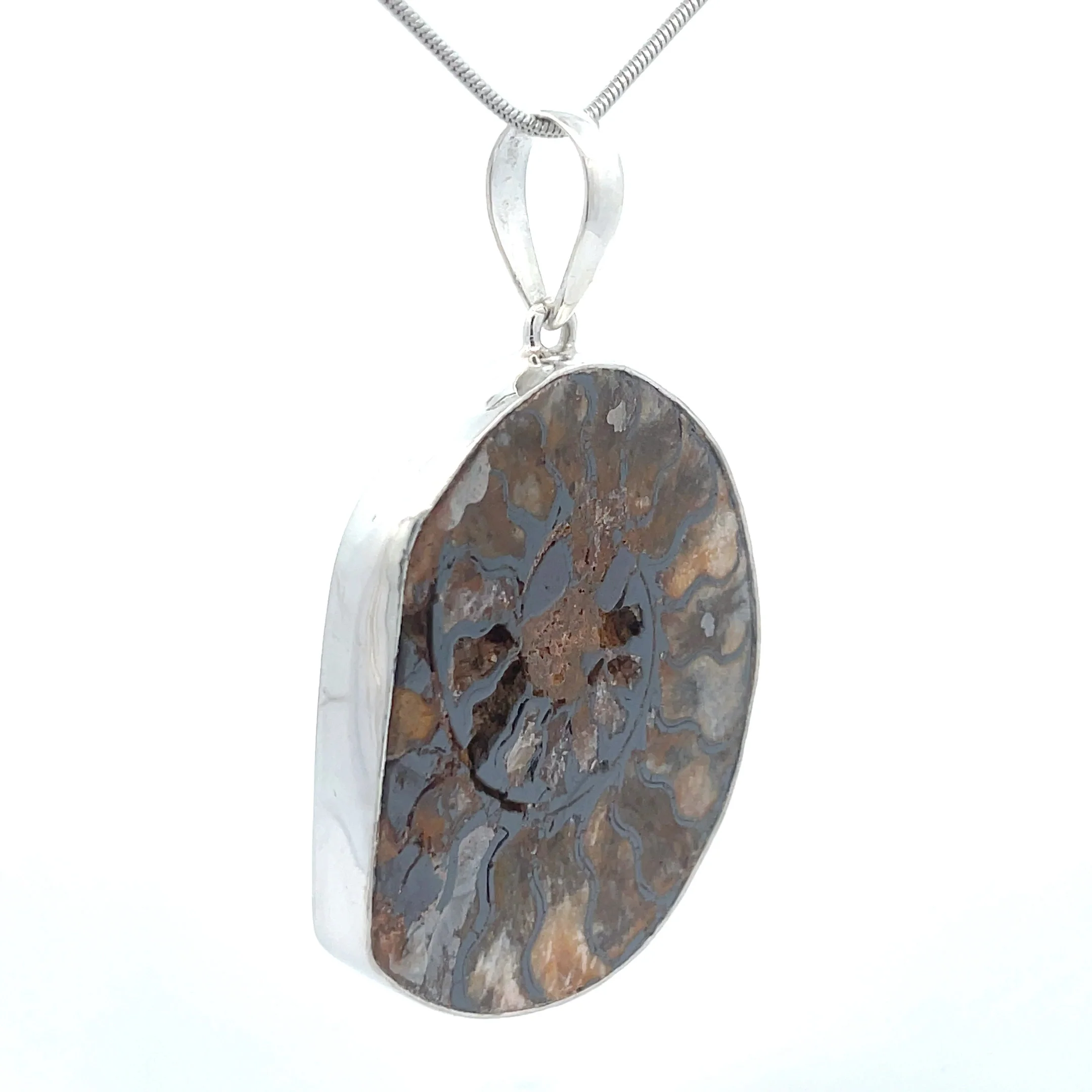 Sterling Silver Fossilized Ammonite Pendant - Image 2