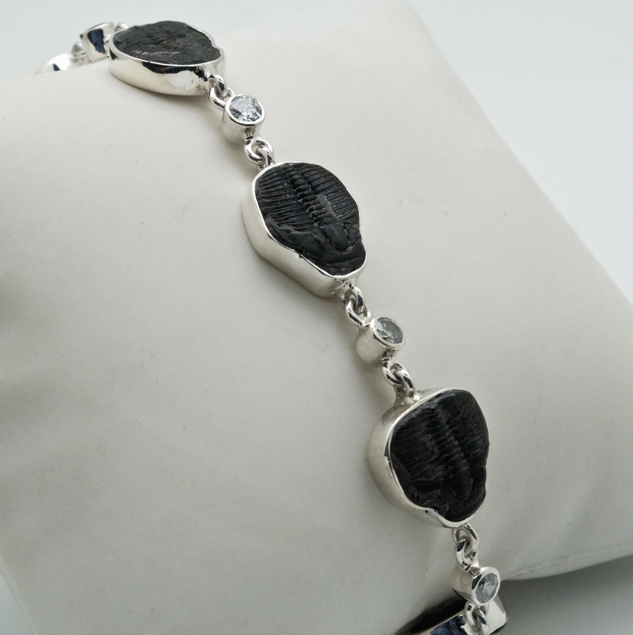 Sterling Silver Fossilized Trilobites and CZ Bracelet - Image 2