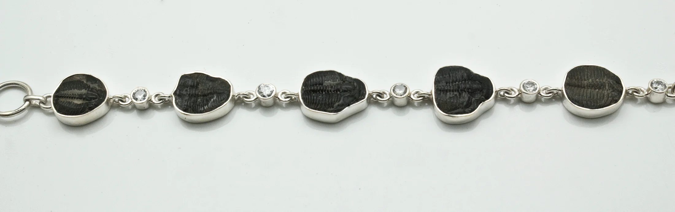 Sterling Silver Fossilized Trilobites and CZ Bracelet - Image 3