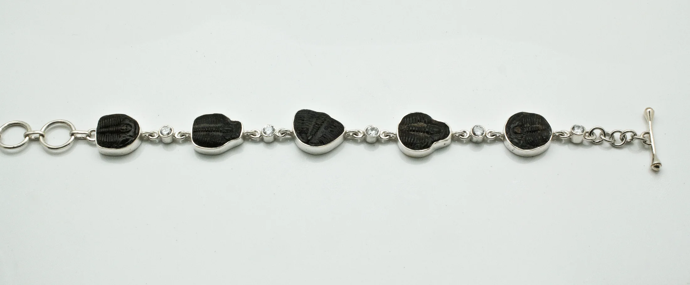 Sterling Silver Fossilized Trilobites and CZ Bracelet - Image 2