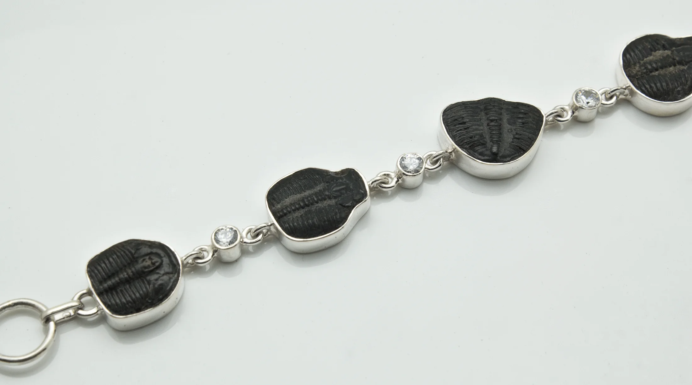 Sterling Silver Fossilized Trilobites and CZ Bracelet - Image 3