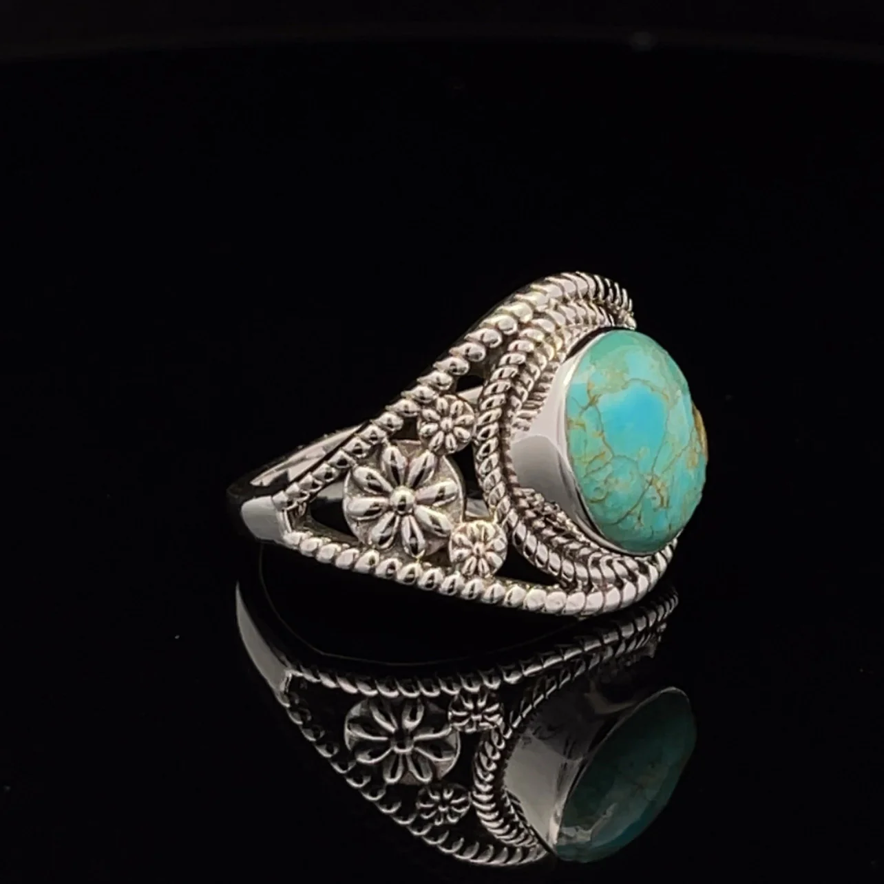 Sterling Silver Kingman Turquoise Ring Size 9.5 - Image 3