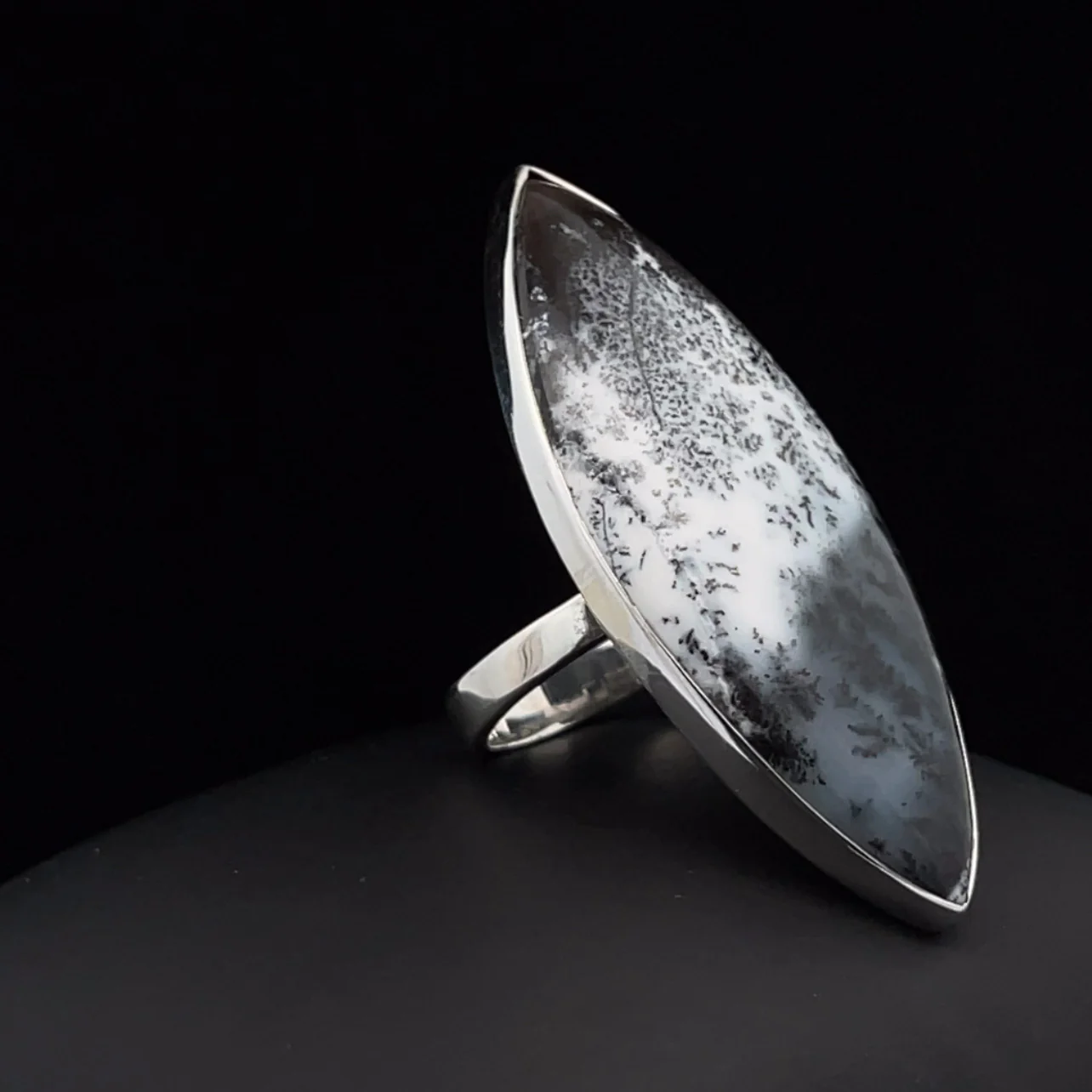Sterling Silver Large Dendritic Opal Ring Size 9 - Image 2