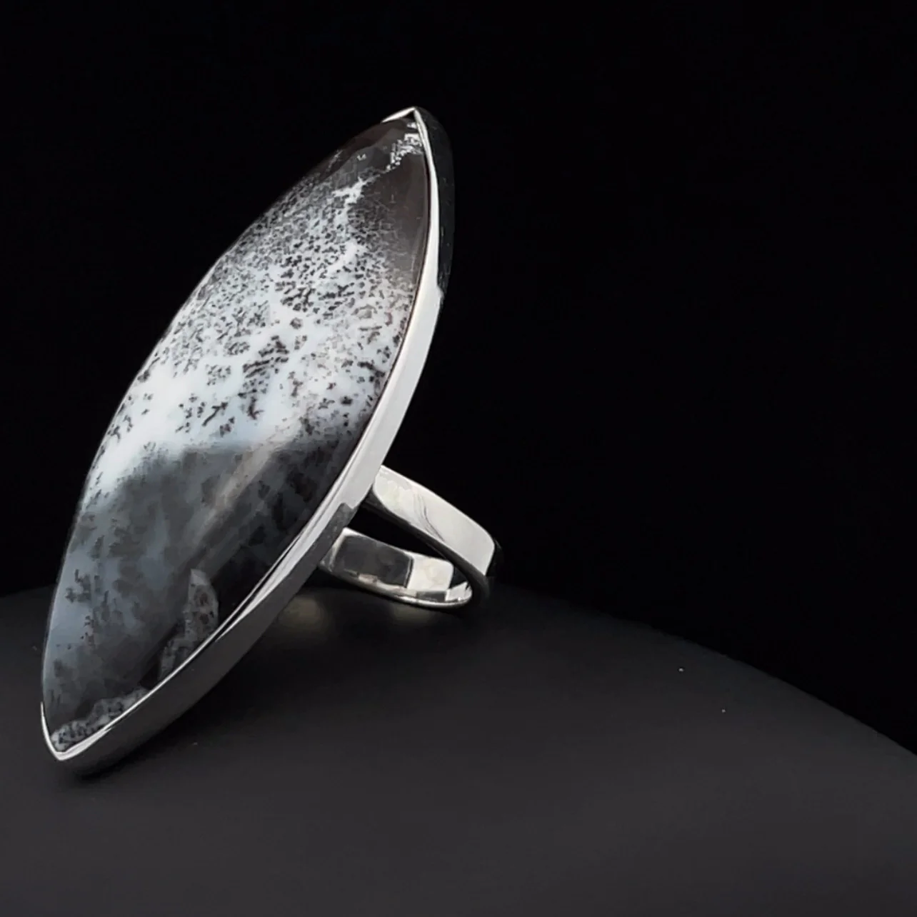 Sterling Silver Large Dendritic Opal Ring Size 9 - Image 3