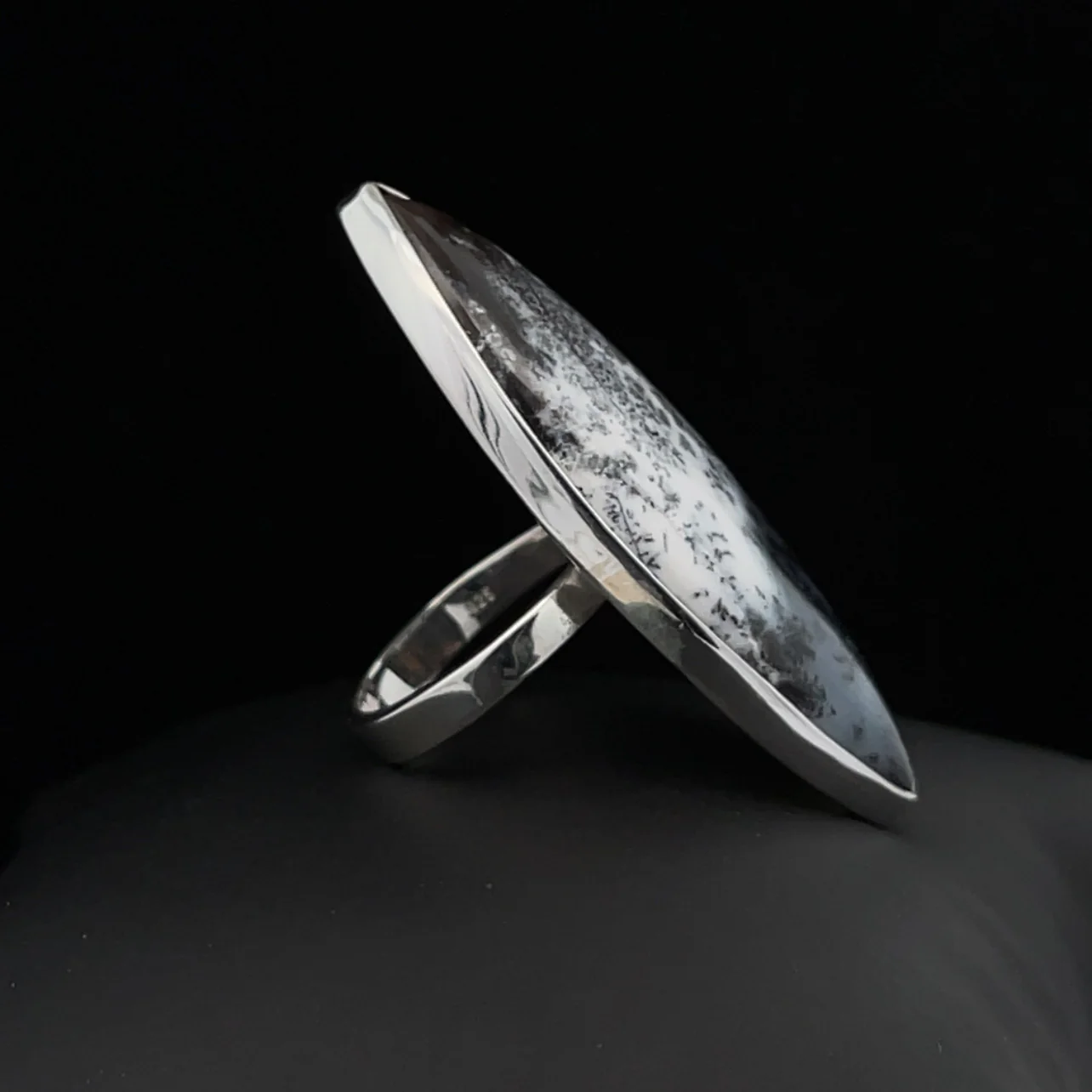 Sterling Silver Large Dendritic Opal Ring Size 9 - Image 4