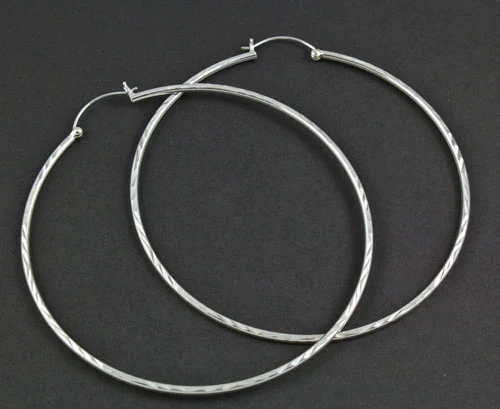 Sterling Silver Large Diamond Cut Hoops