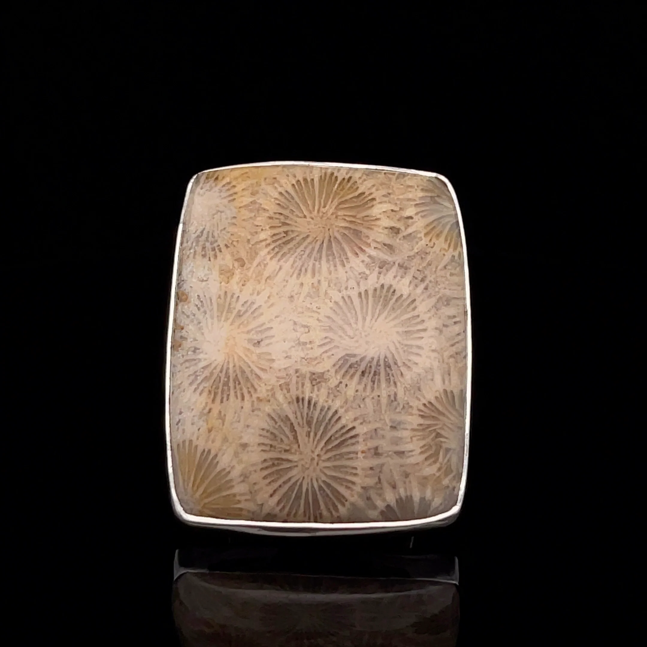 Sterling Silver Large Fossil Coral Ring Adjustable