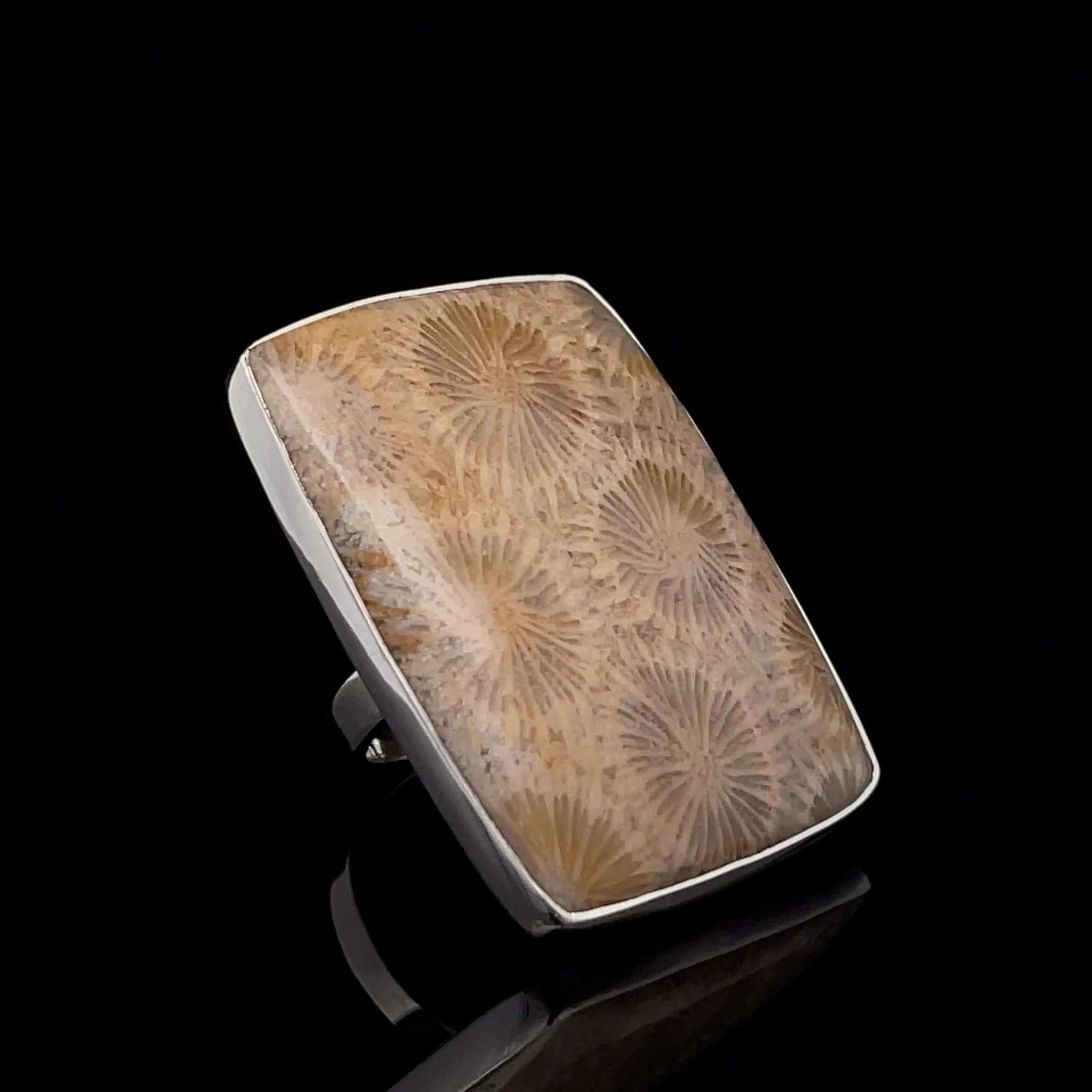 Sterling Silver Large Fossil Coral Ring Adjustable - Image 2