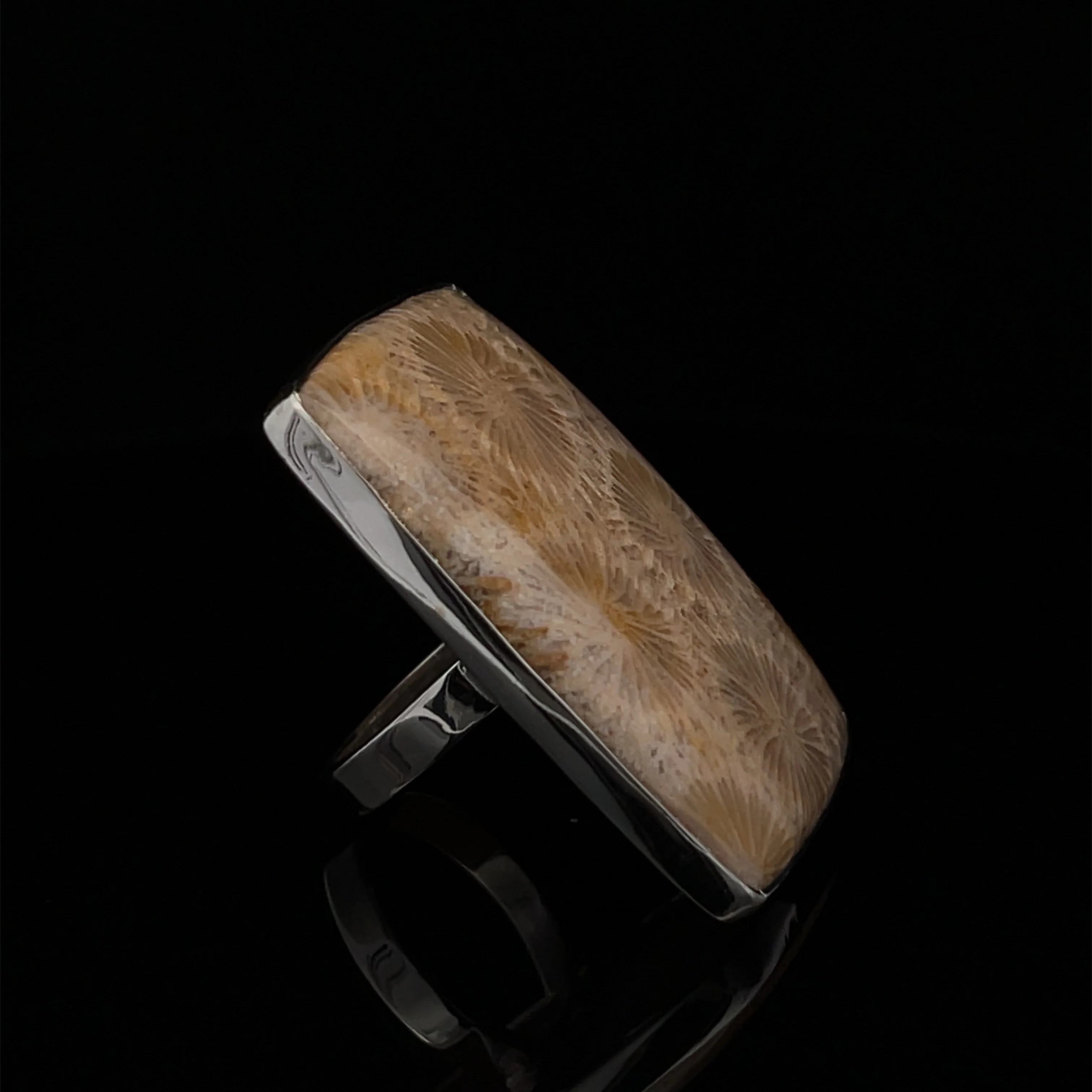 Sterling Silver Large Fossil Coral Ring Adjustable - Image 4
