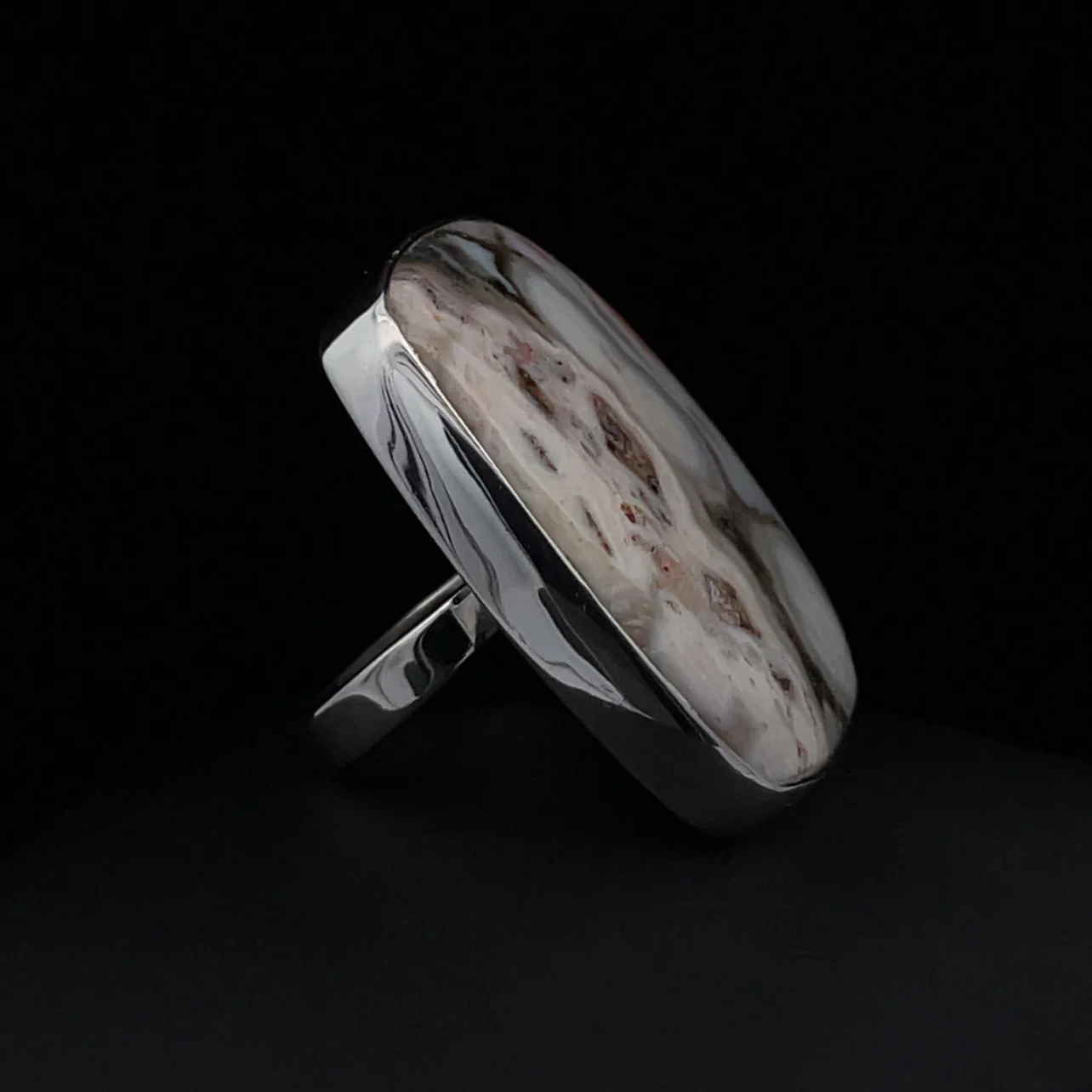 Sterling Silver Large Ocean Jasper Ring Adjustable - Image 4