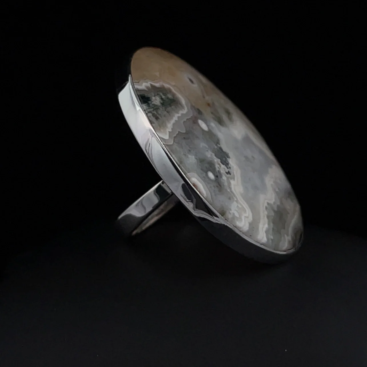 Sterling Silver Large Ocean Jasper Ring Adjustable - Image 4