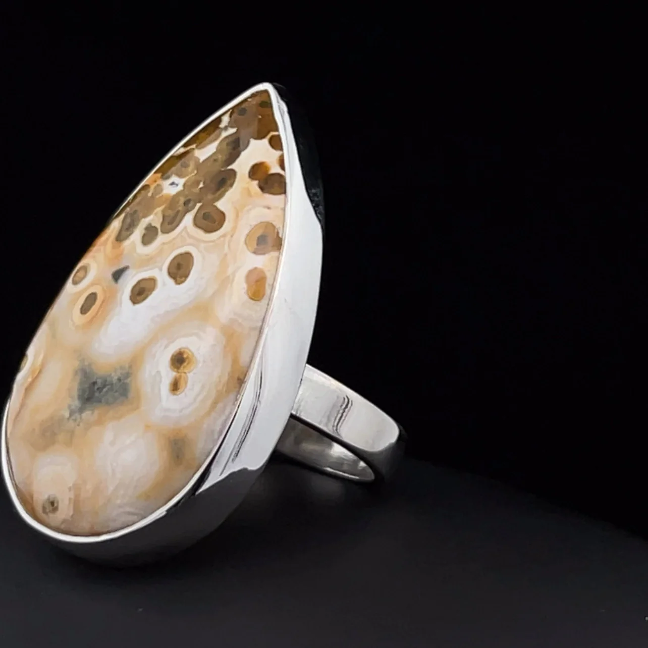 Sterling Silver Large Ocean Jasper Ring Adjustable - Image 3