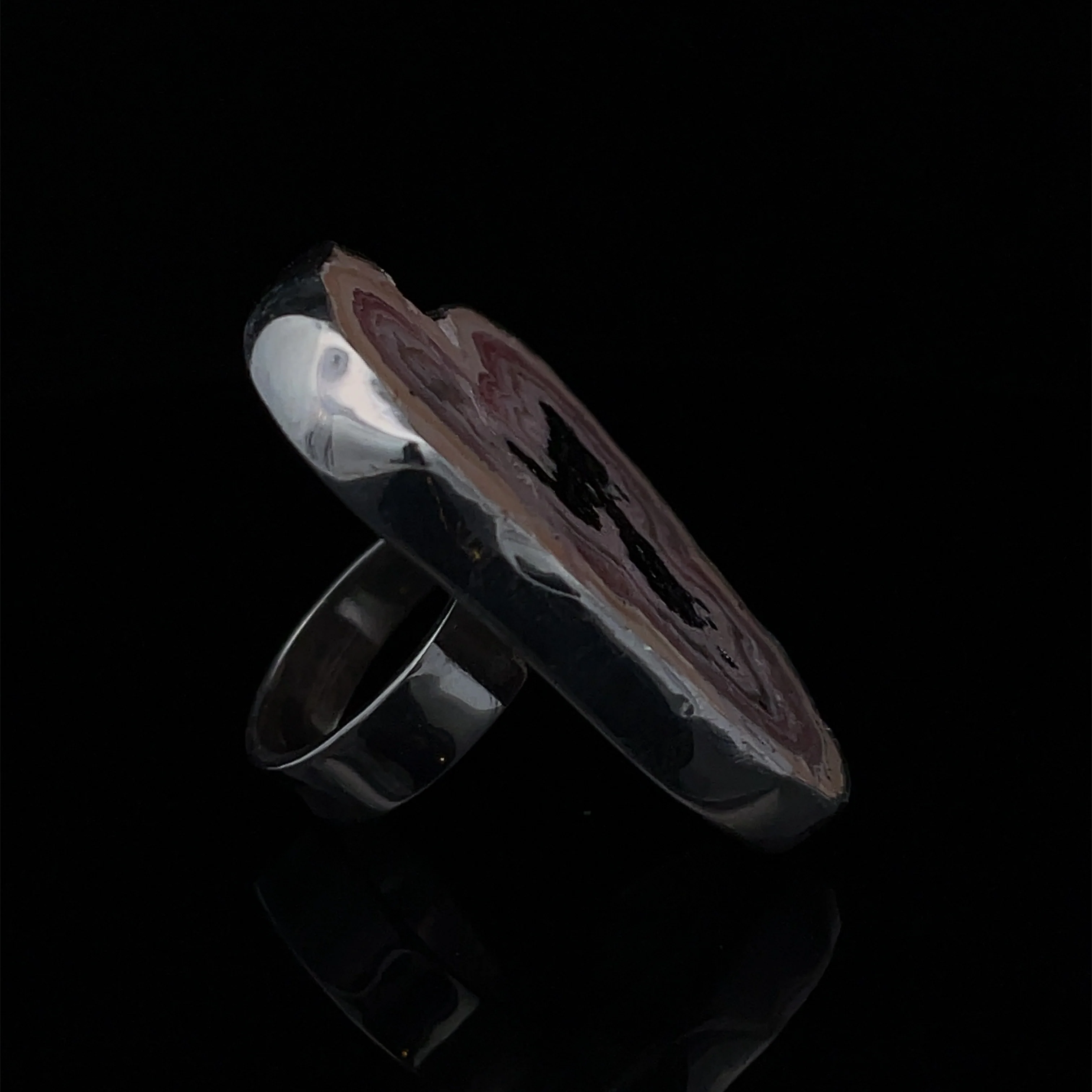 Sterling Silver Large Rhodochrosite Ring Adjustable - Image 4