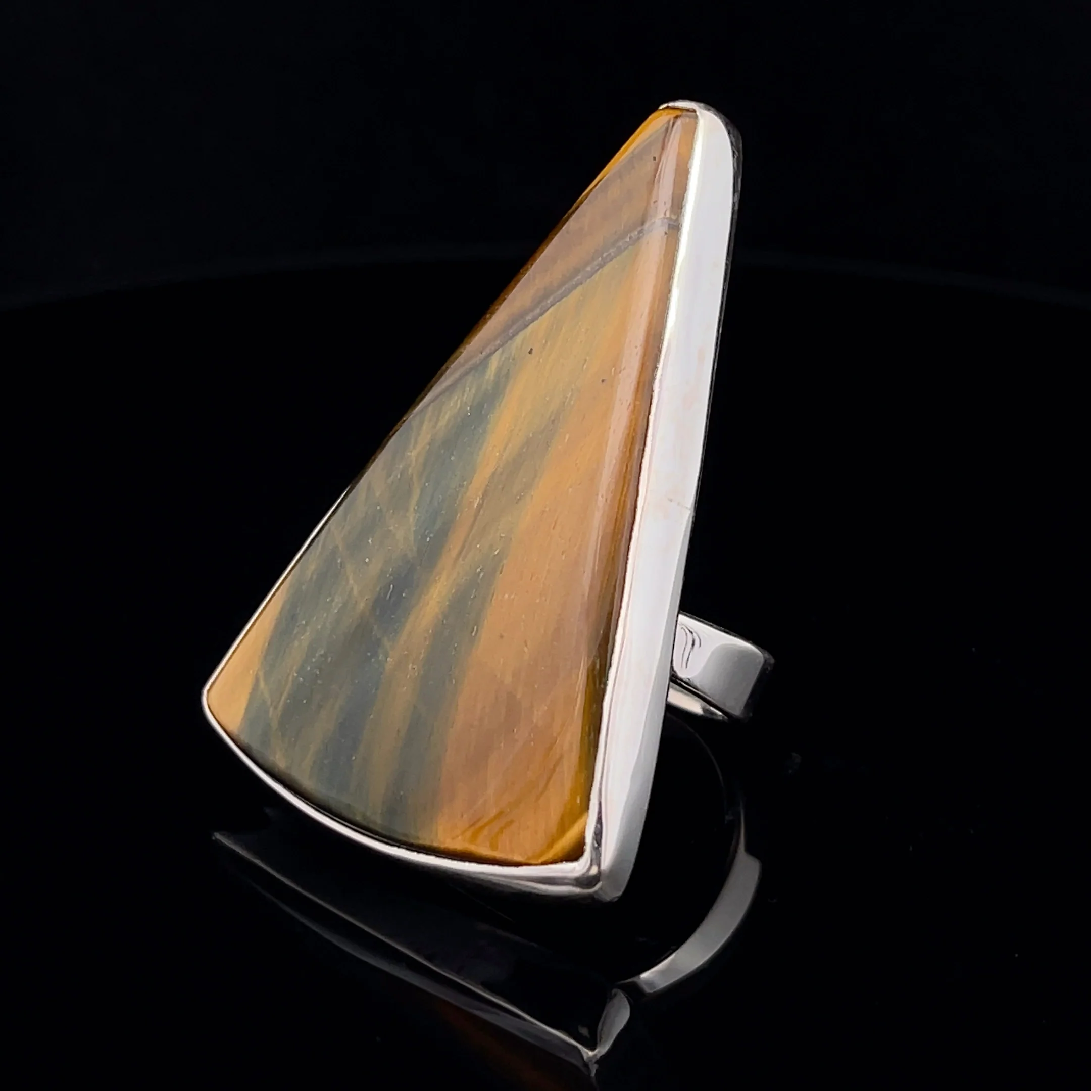 Sterling Silver Large Yellow Tiger Eye Ring Adjustable - Image 3