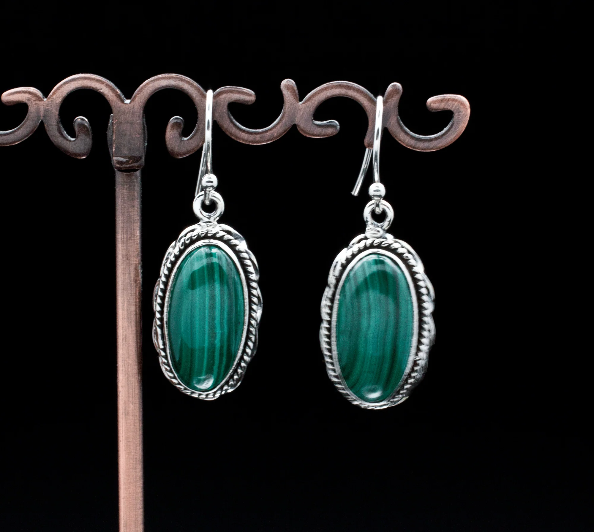 Sterling Silver Malachite Earrings