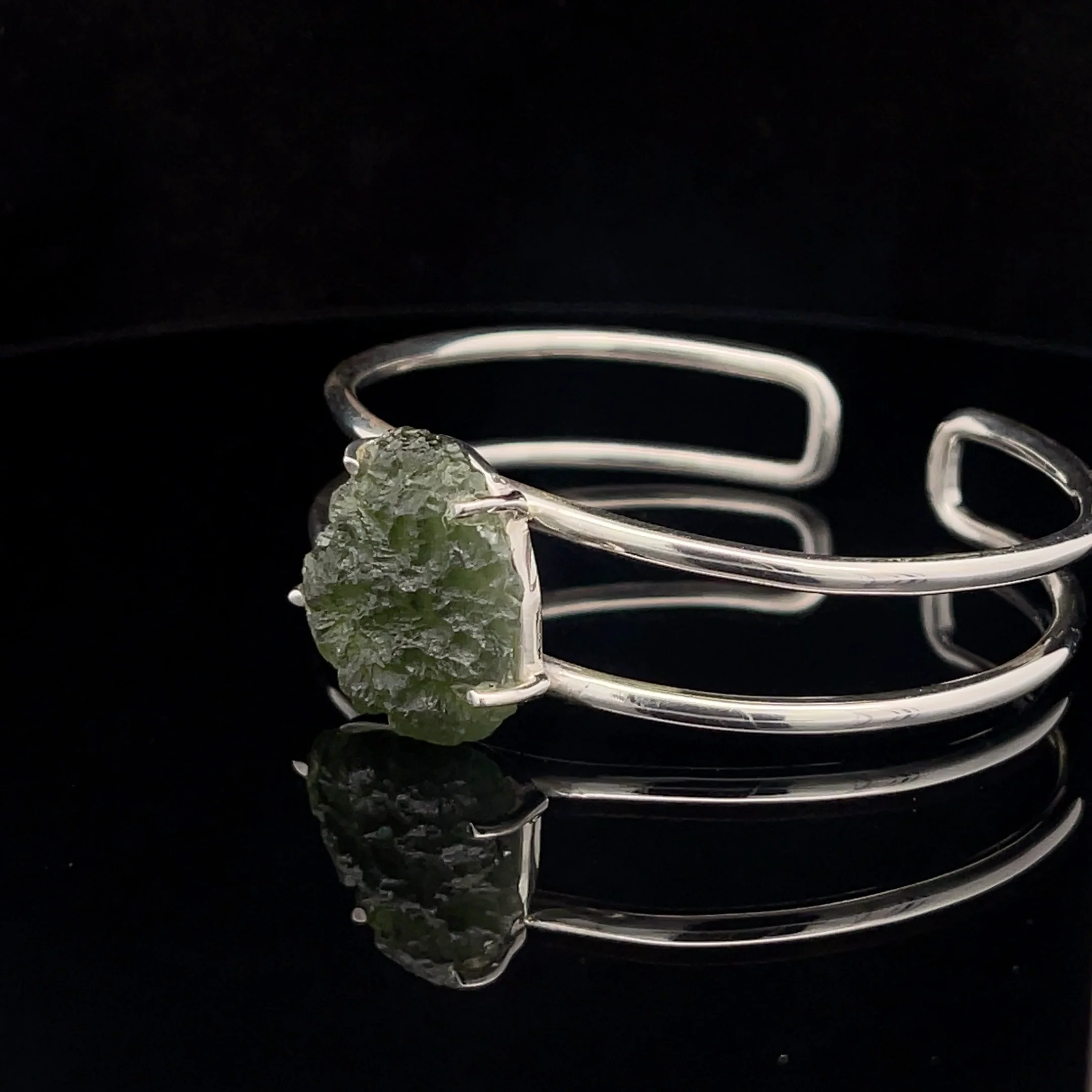 Sterling Silver Moldavite Cuff Bracelet - Image 3