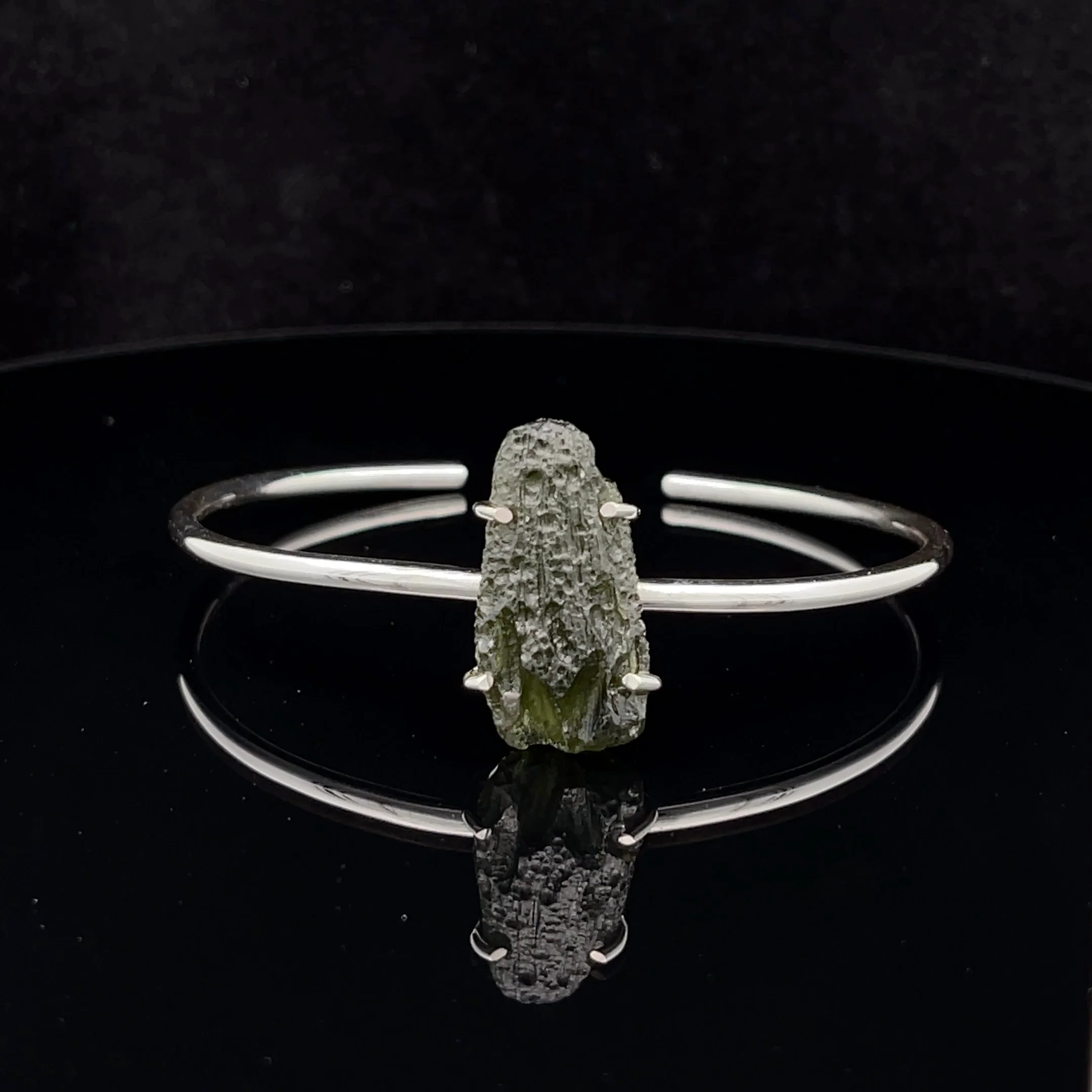 Sterling Silver Moldavite Cuff Bracelet