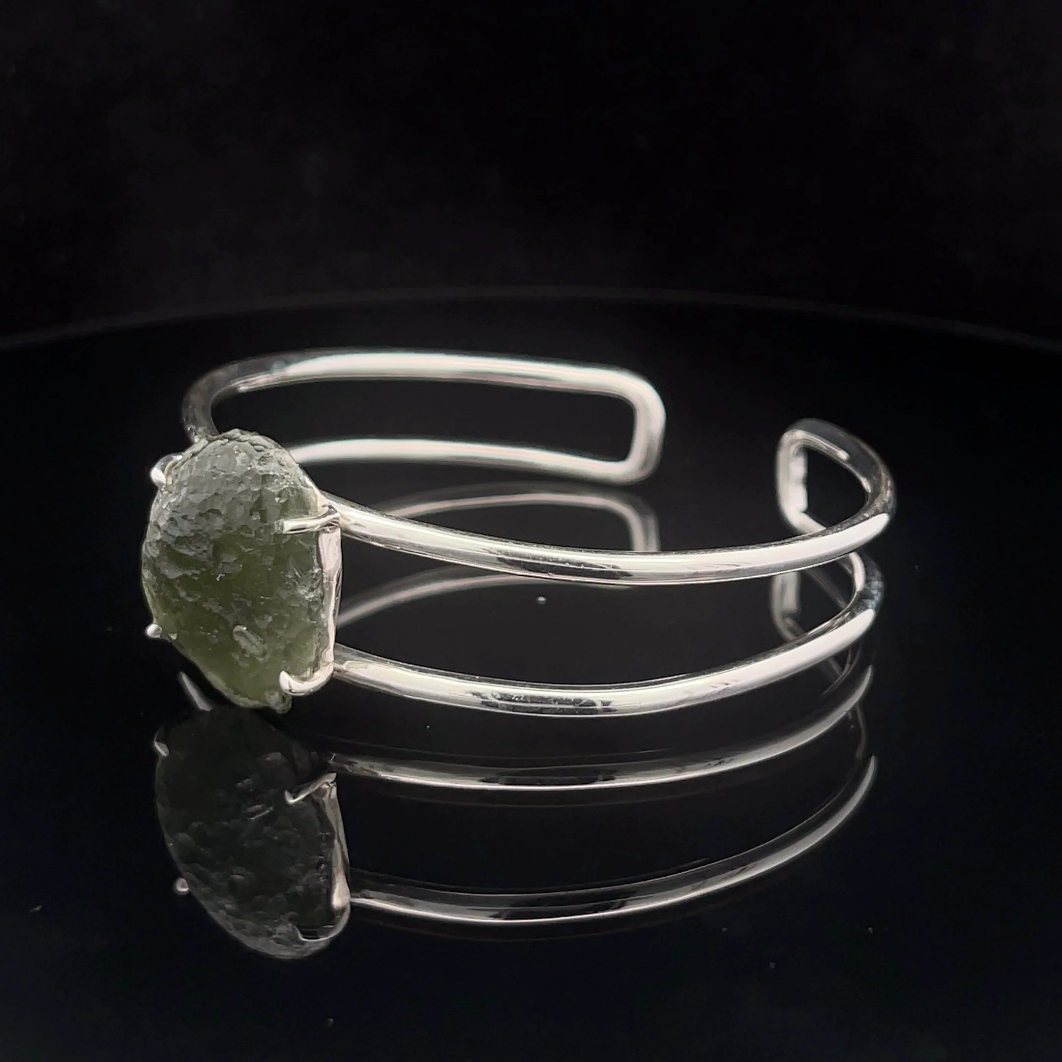 Sterling Silver Moldavite Cuff Bracelet - Image 3